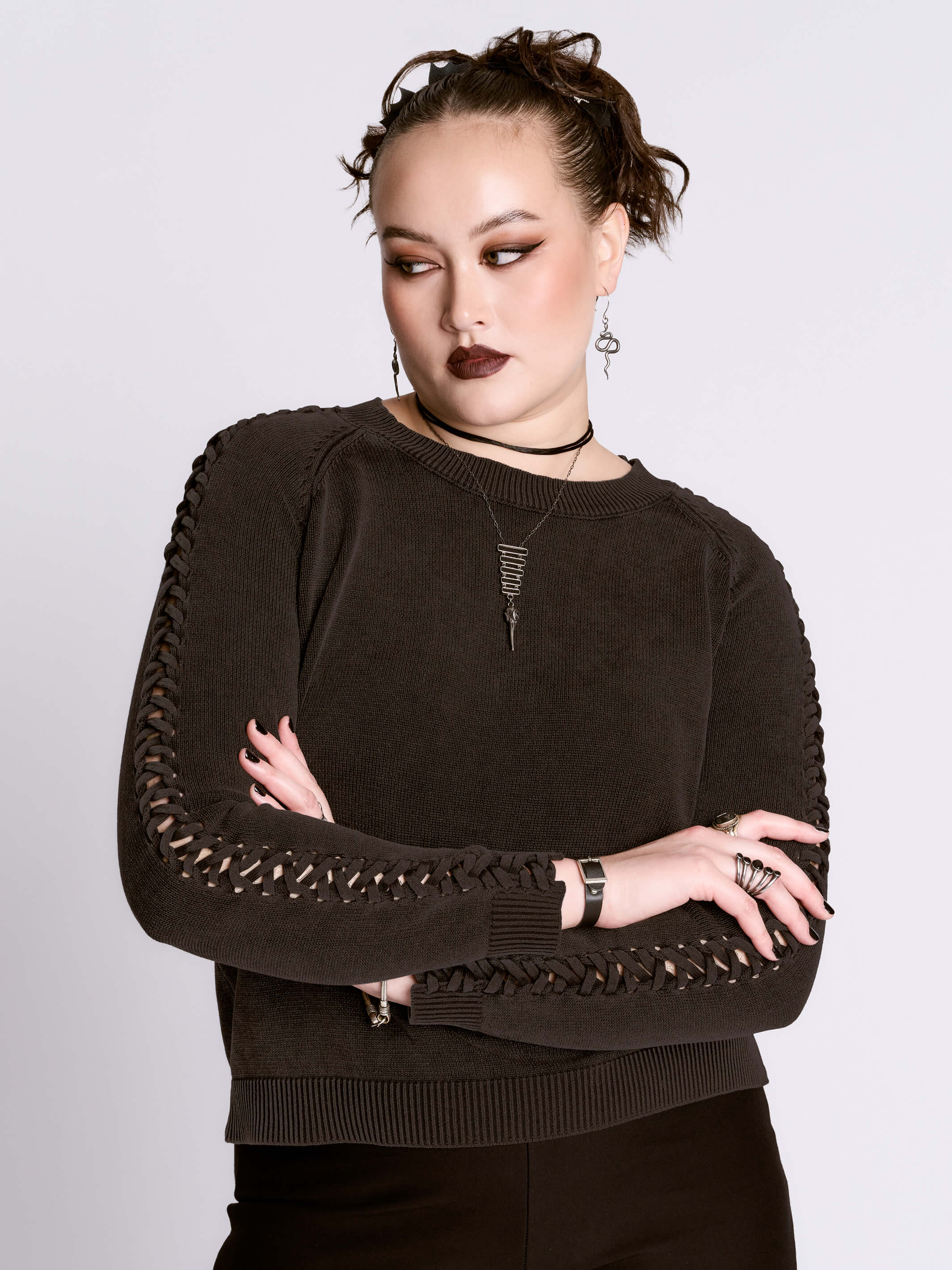 Distressed Braided Sweater