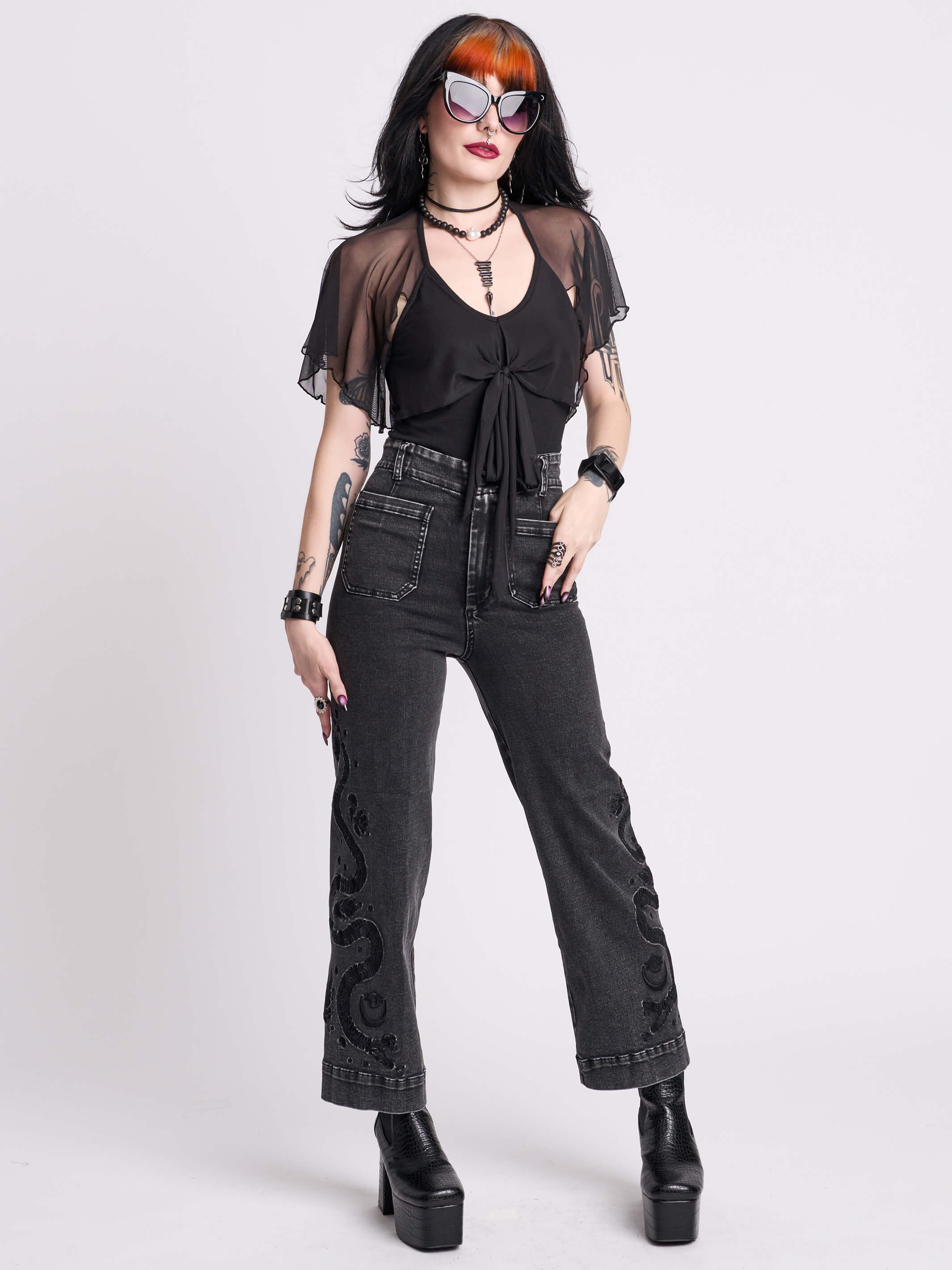 Rteuchi専用 S.TIME JEANS 002 BLACK Distressed Embroidered Jeans – Midnight Hour