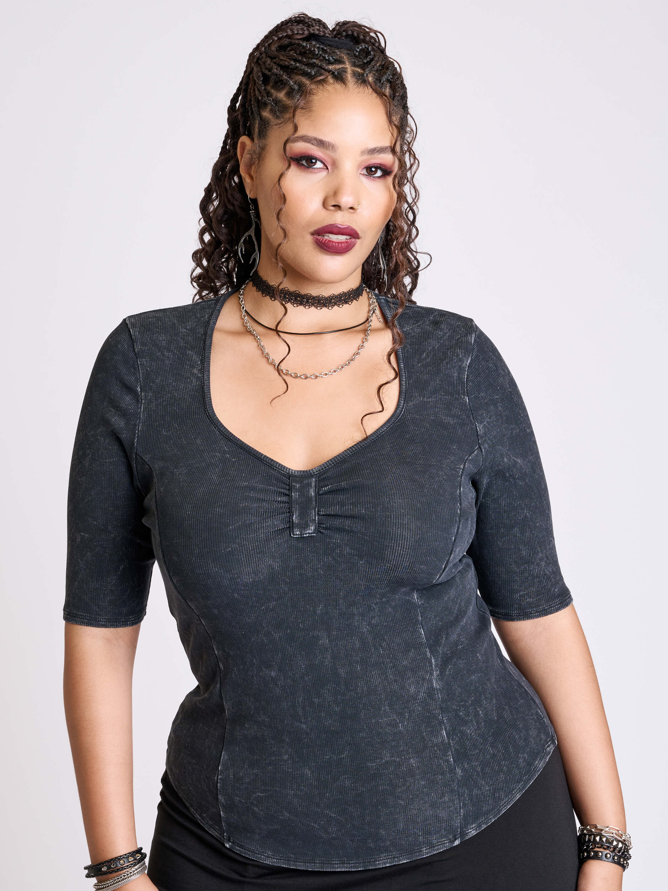 Distressed Sweetheart Top – Midnight Hour