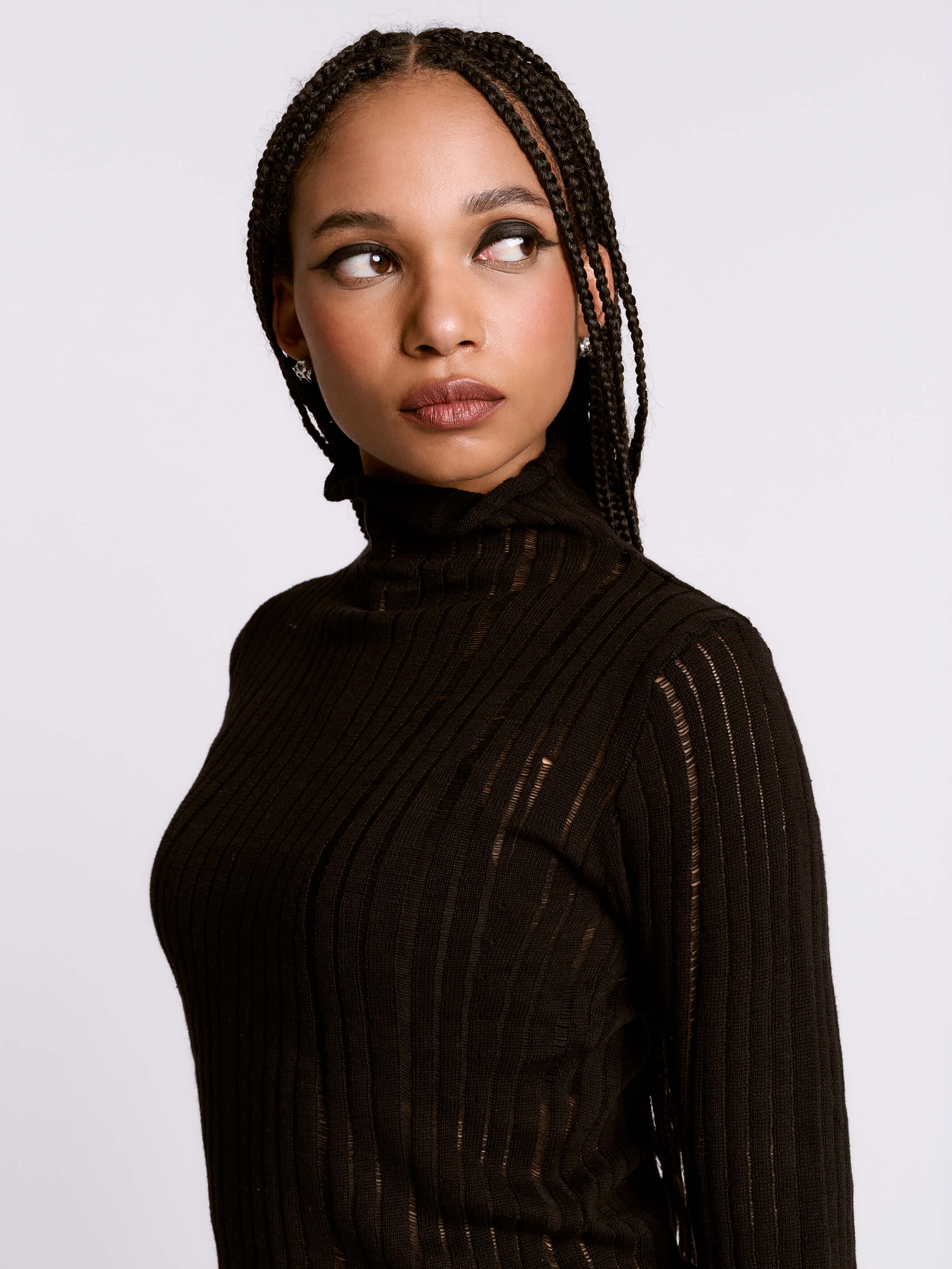 Distressed Striped Sweater | Semi-Sheer Mock Neck Goth Top
