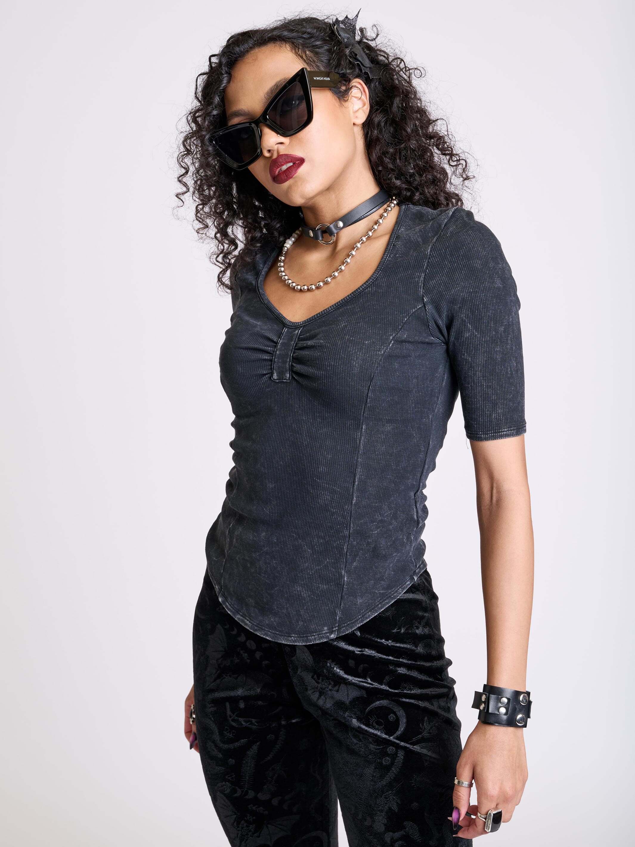 Distressed Sweetheart Top – Midnight Hour