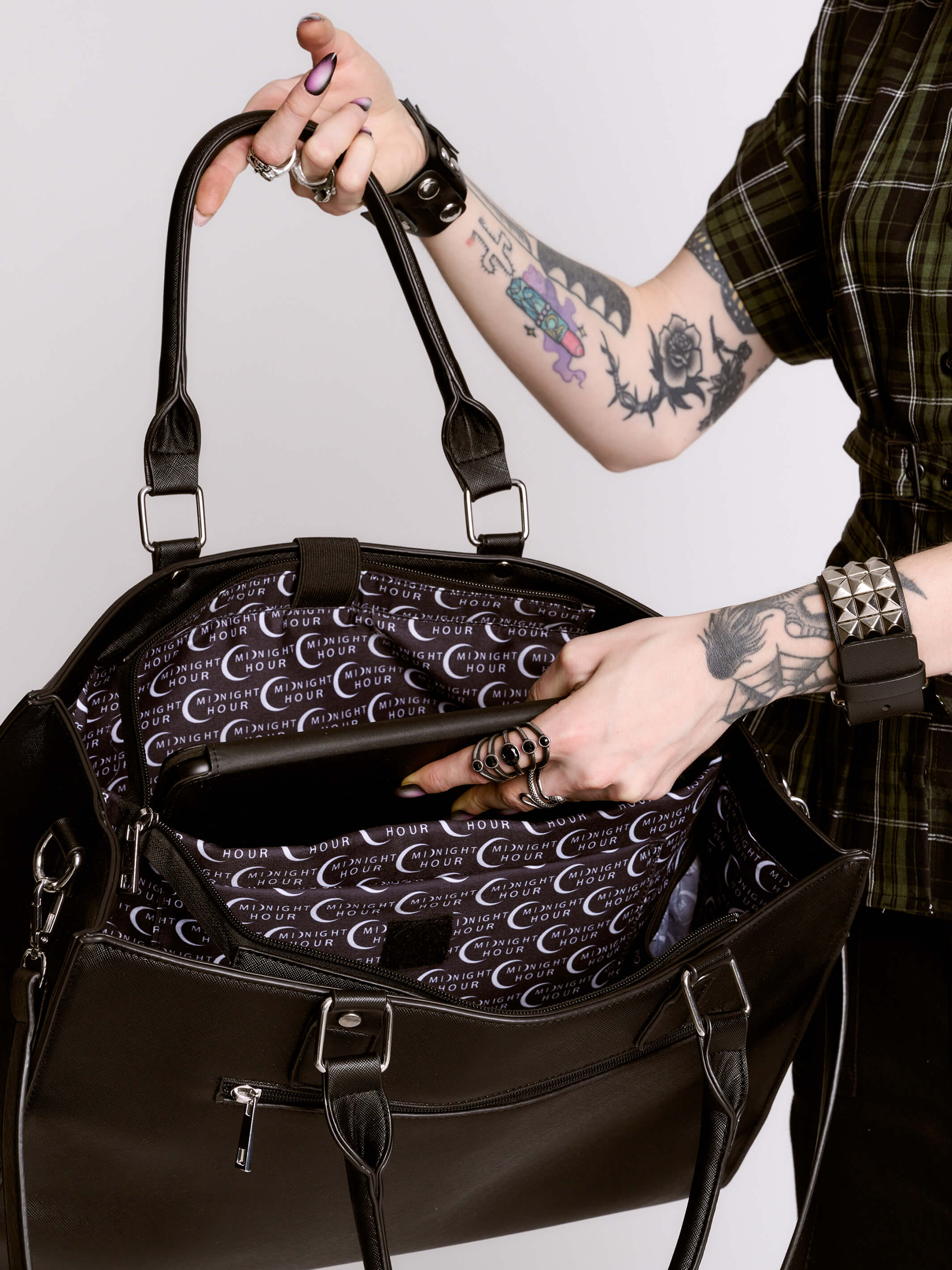 Dominion Laptop Bag by Midnight Hour – Black Gothic Work Tote with