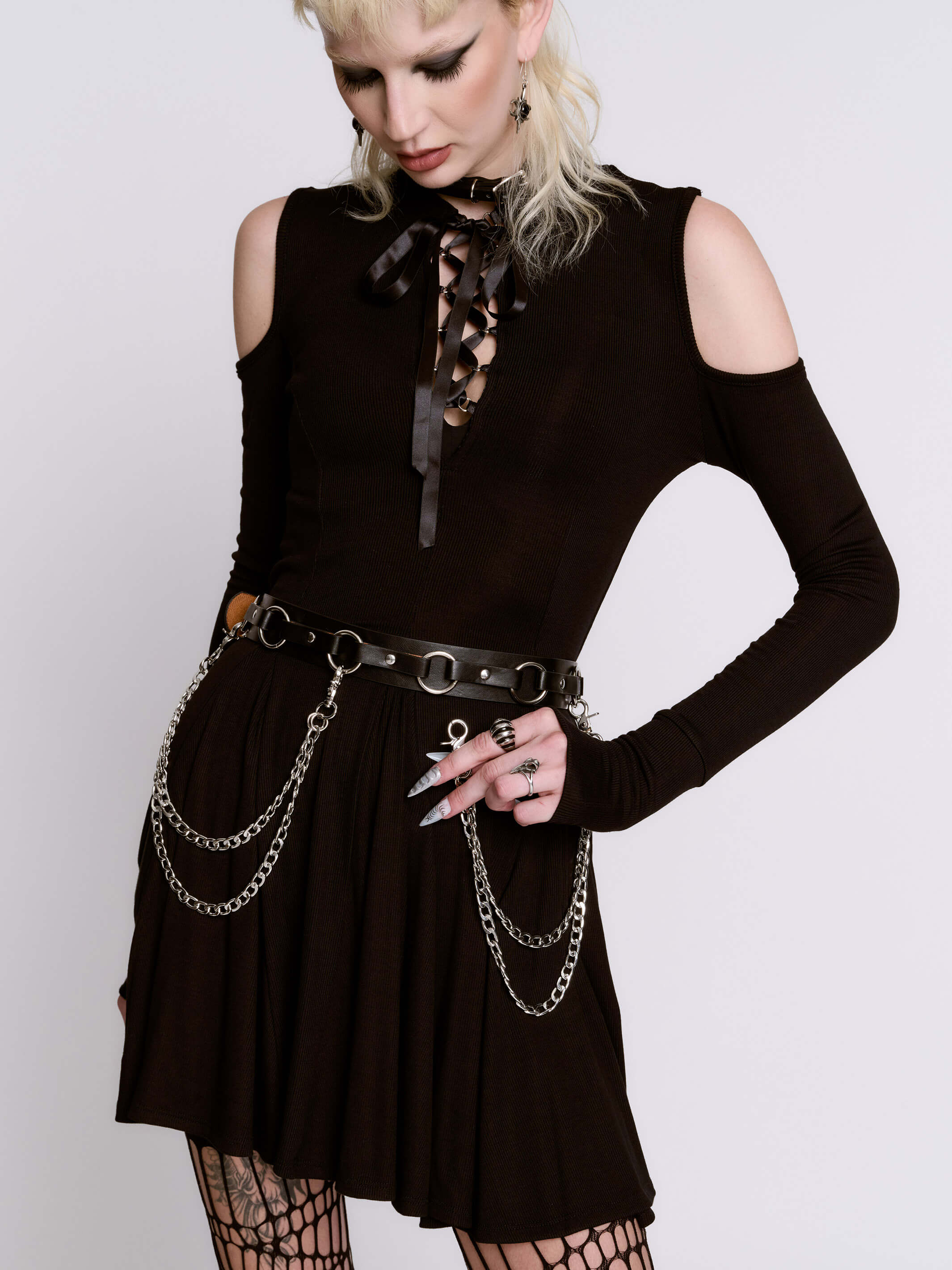 【kishidamiki】Tulle chain belt Vegan O-Ring Chain Belt | Adjustable Waist Belt | Midnight Hour
