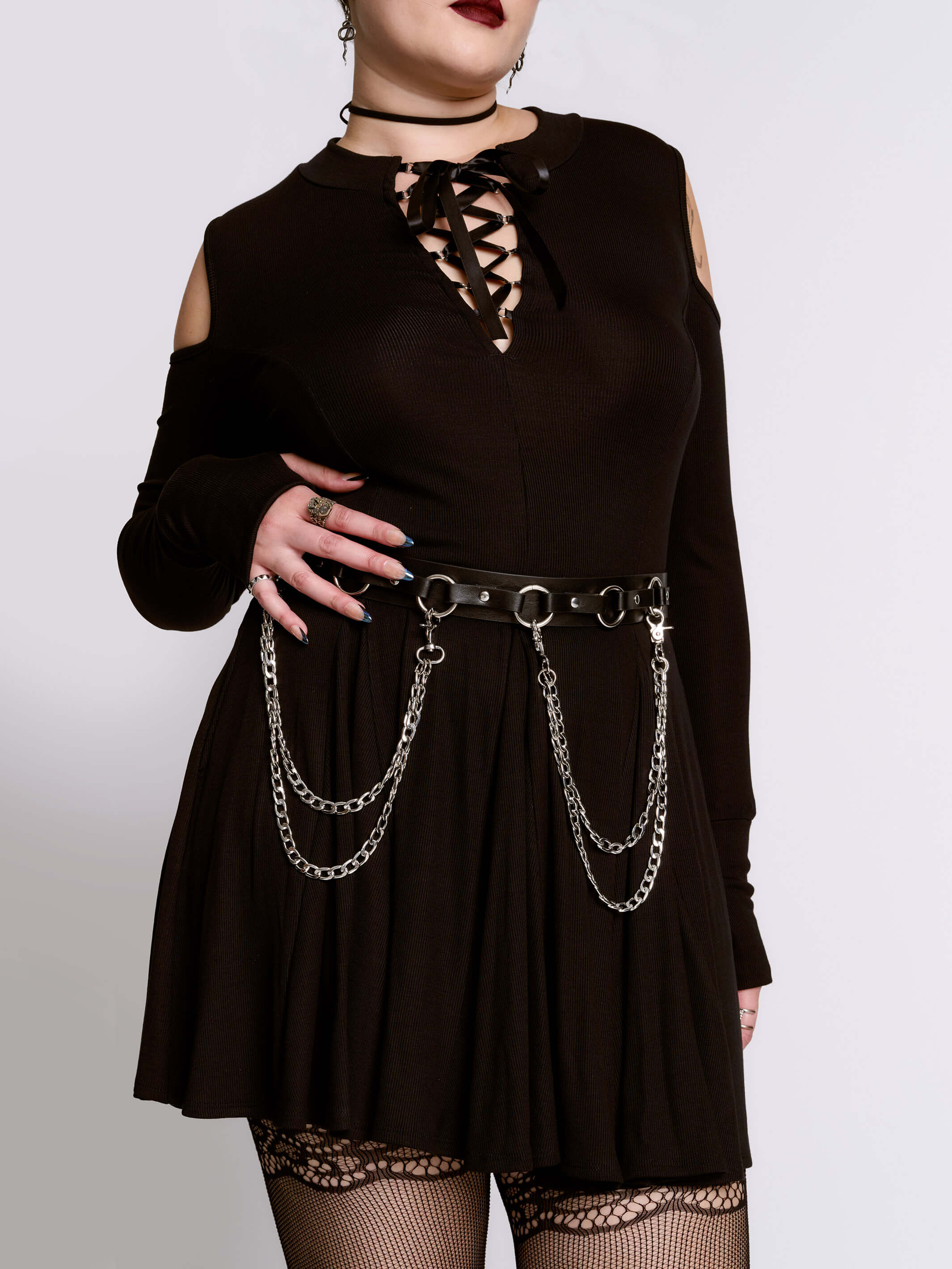 Cold Shoulder Lace Up Dress