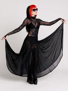 black sheer long-sleeve maxi dress