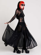 black sheer long-sleeve maxi dress