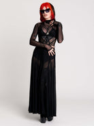 black sheer long-sleeve maxi dress