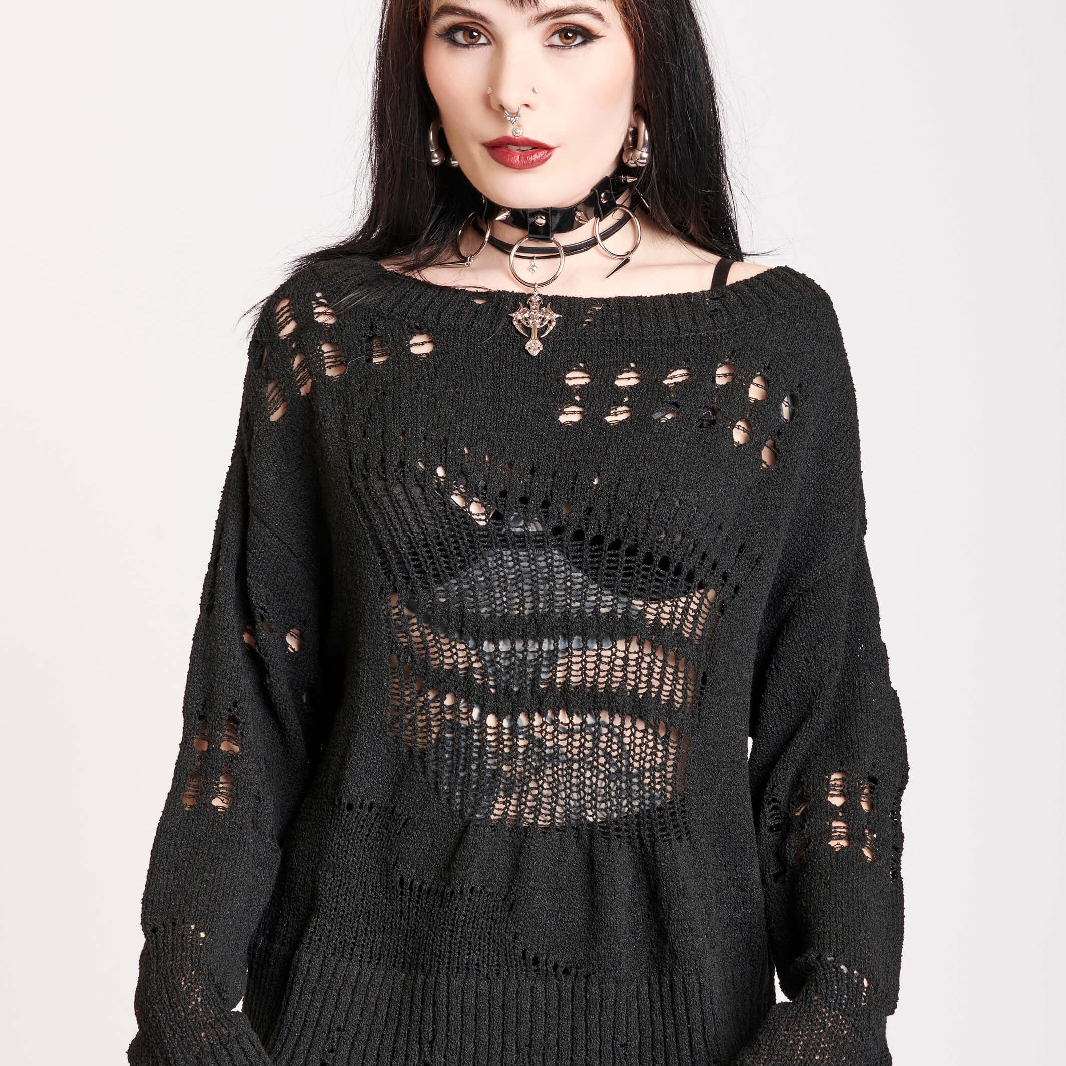 Black Sweater with drop stitch details