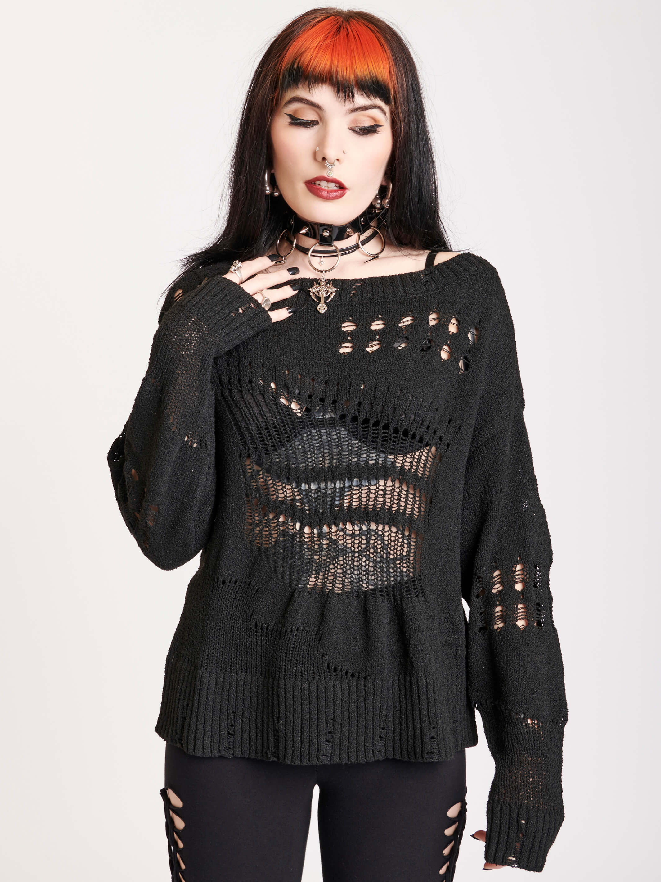 Drop Stitch Distressed Sweater – Midnight Hour - Main Image