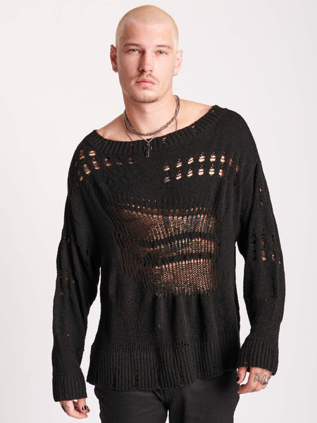 Buy The Men's Distressed Sweater in Black | Midnight Hour
