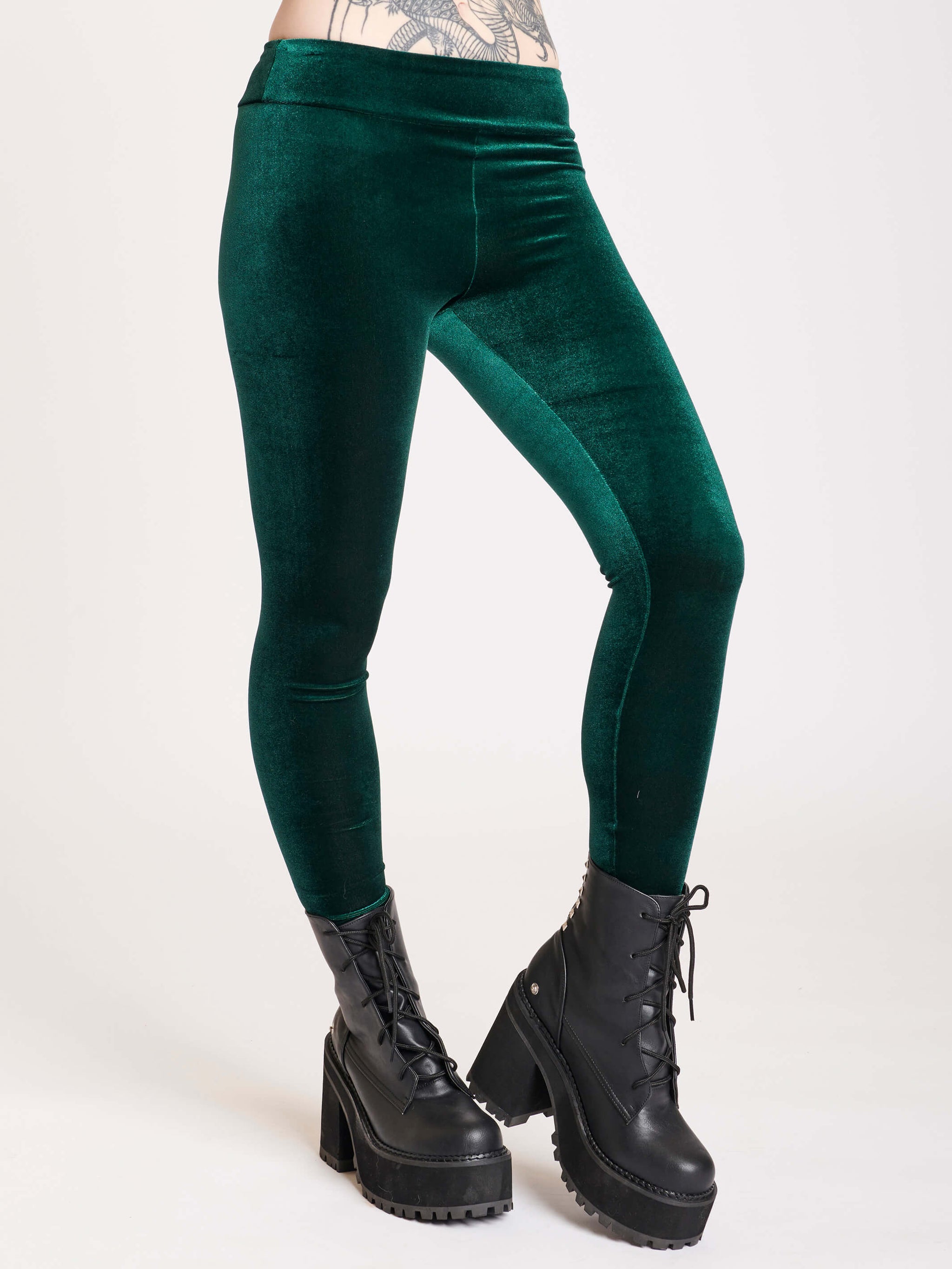 Green High Waisted Velvet Legging, Trousers