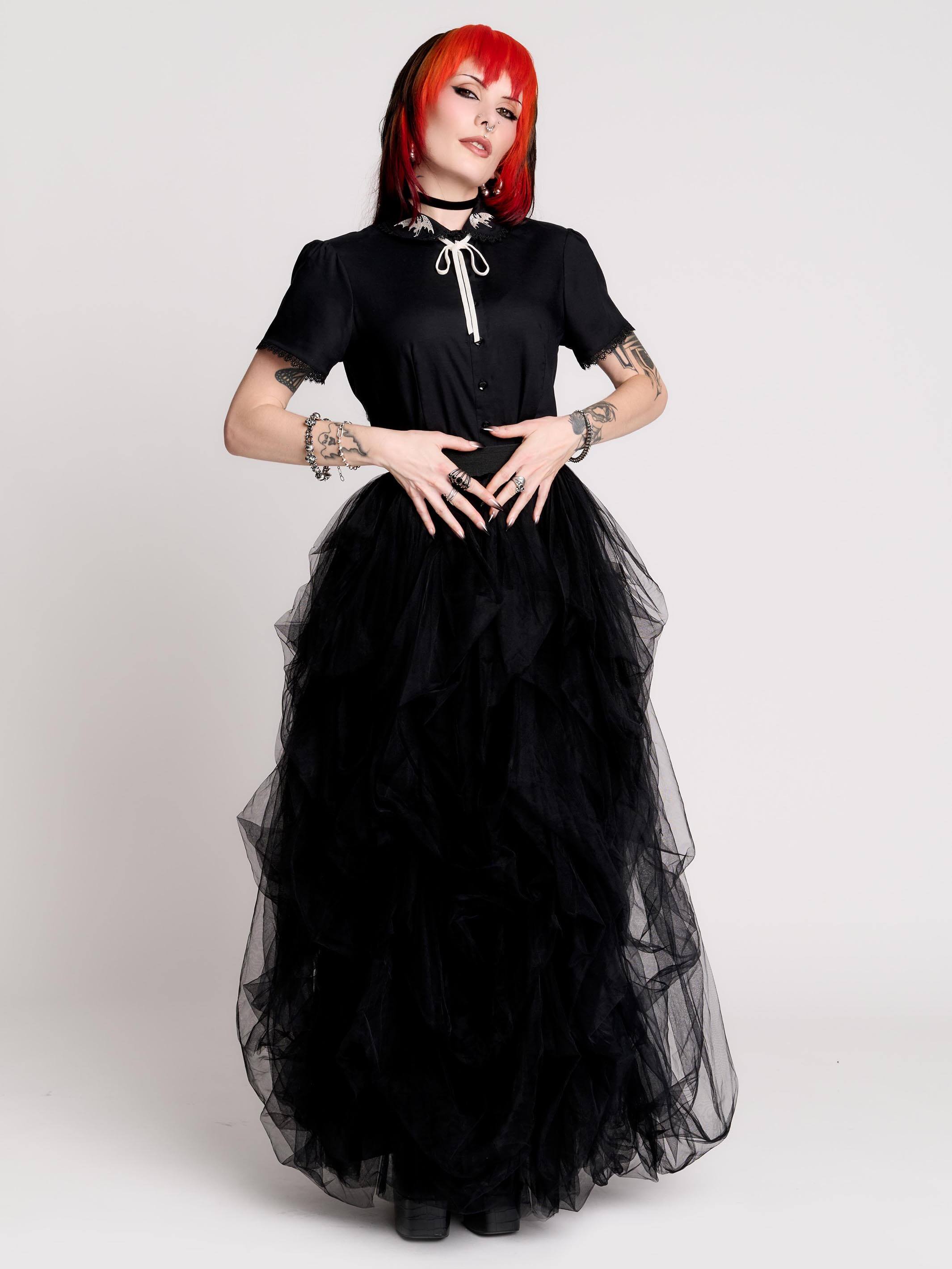 Edward Gorey Bats Blouse | Lace Collar & Removable Ribbon Tie