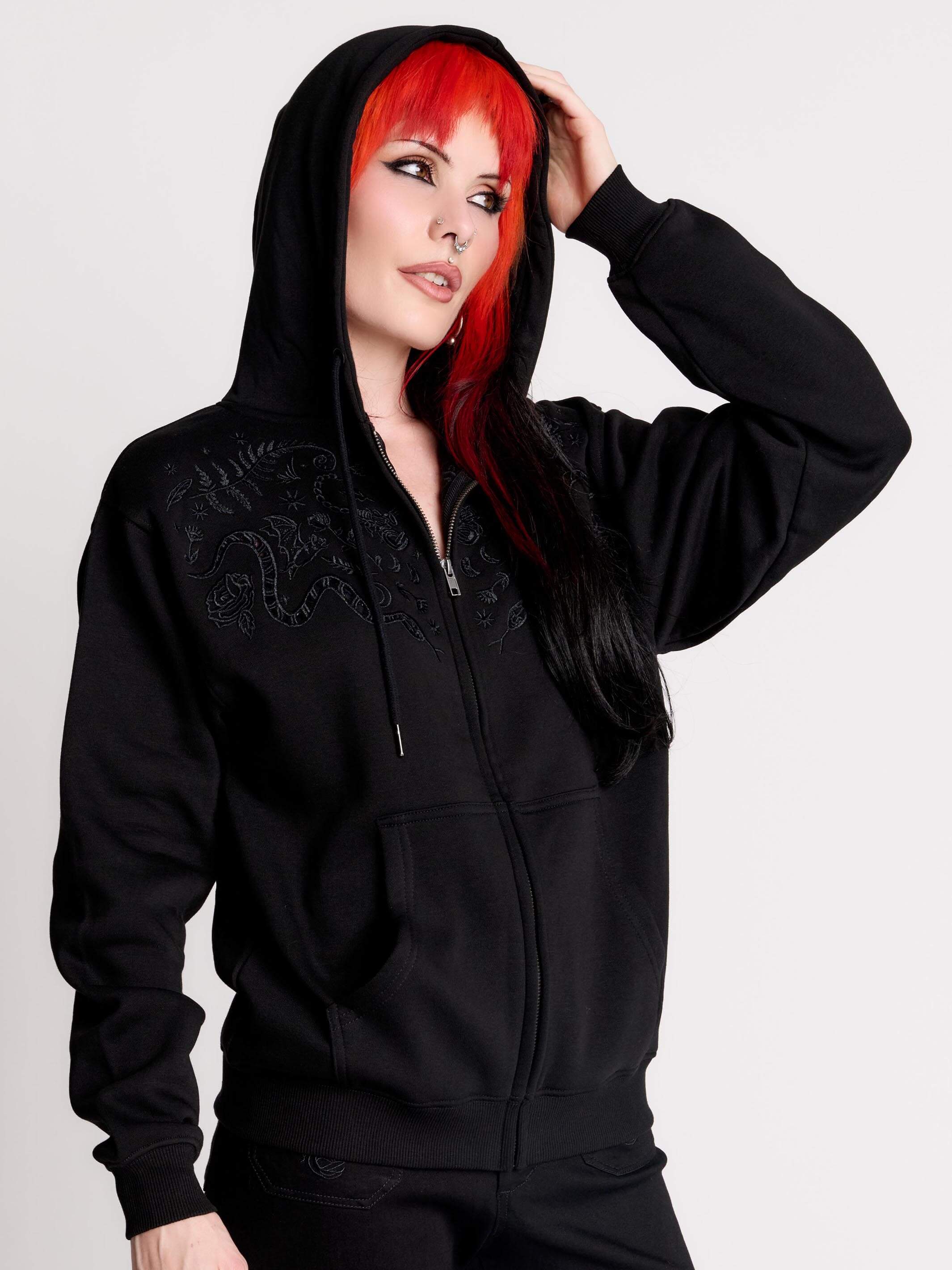 embroidered relic zip up hoodie