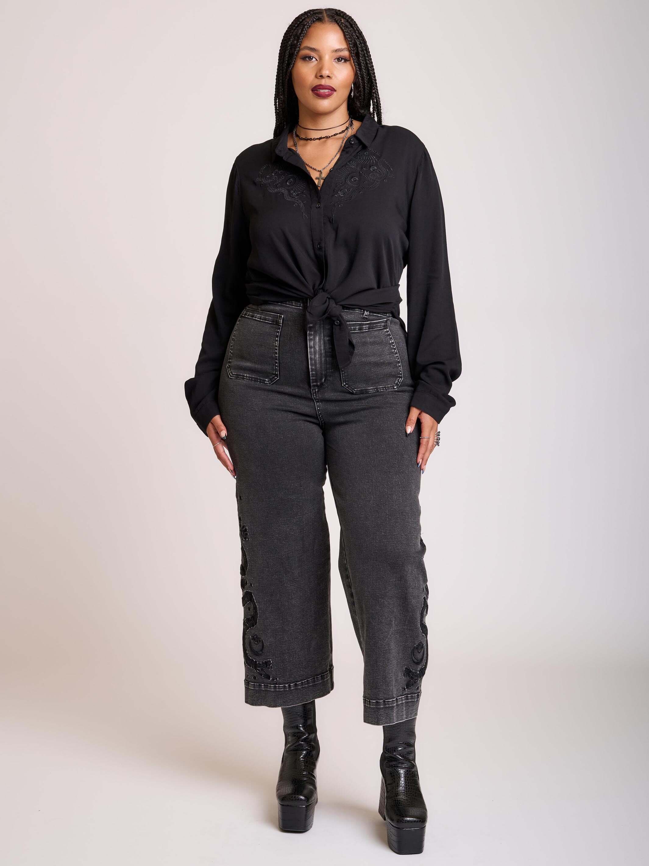 Embroidered Relics Button Up Shirt | Dark Alt Long-Sleeve