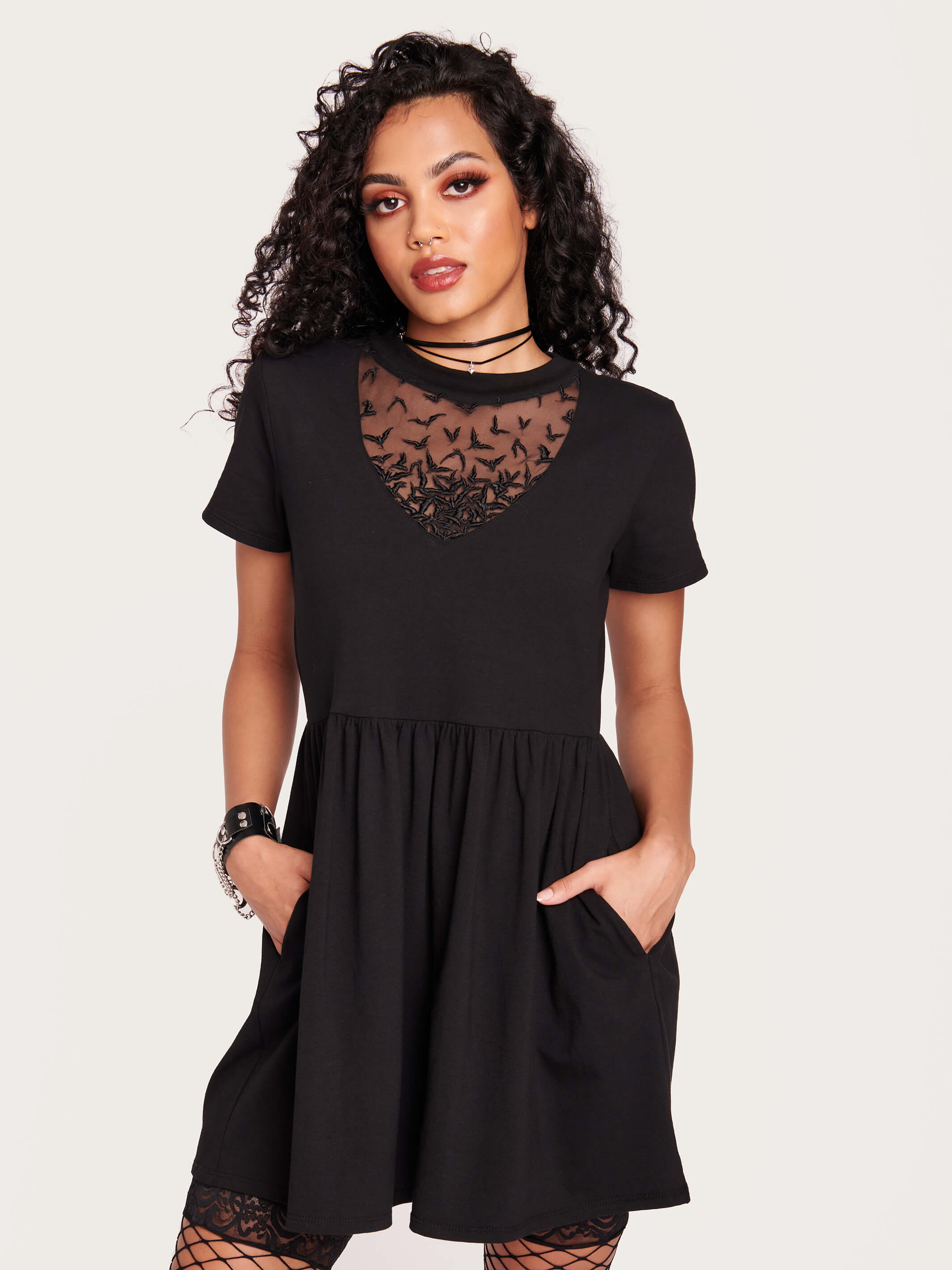Embroidered Bats Babydoll Dress
