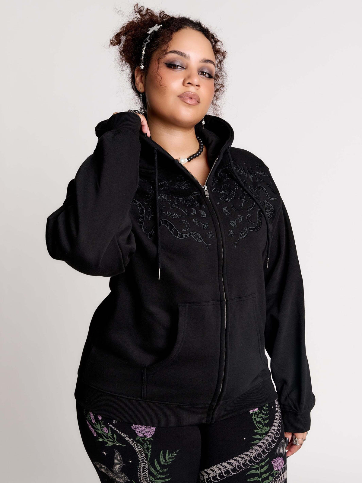 embroidered relic zip up hoodie