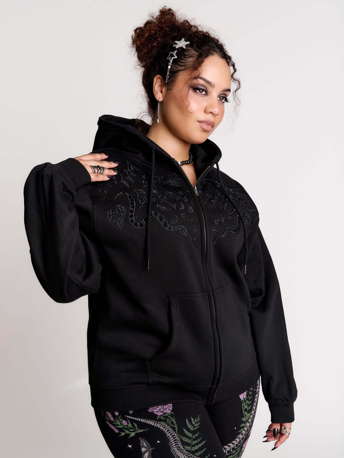 embroidered relic zip up hoodie