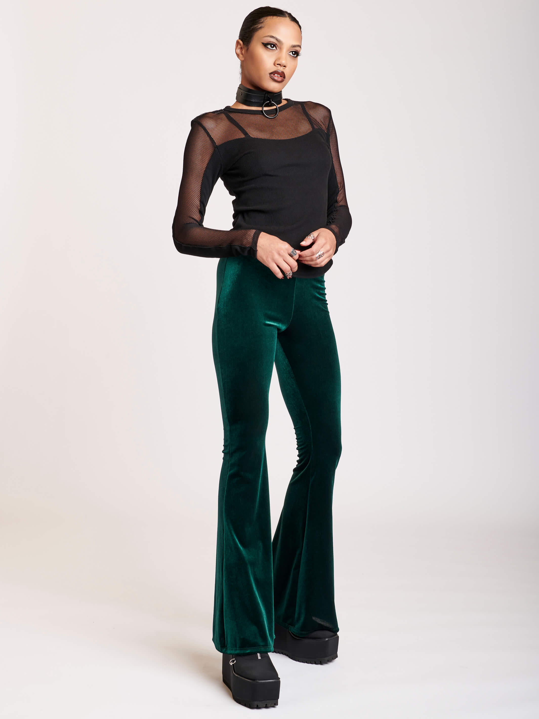 Emerald velvet flared legging