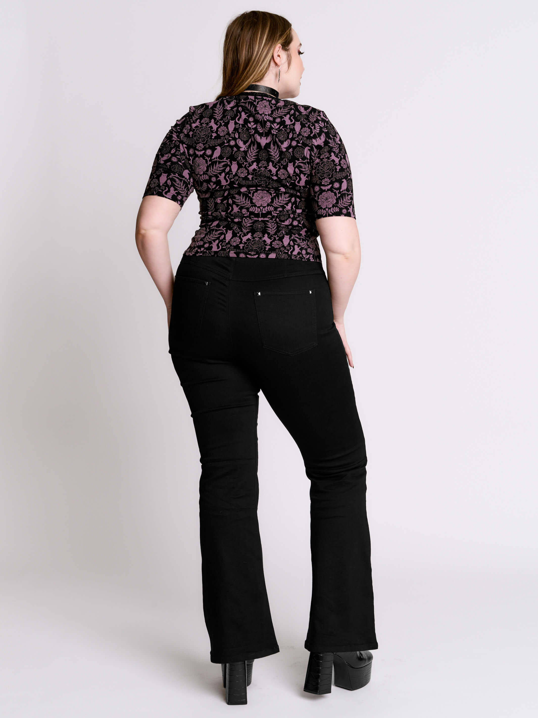 Folklore Lace Top – Gothic Lace Mock Neck Printed Top – Midnight Hour