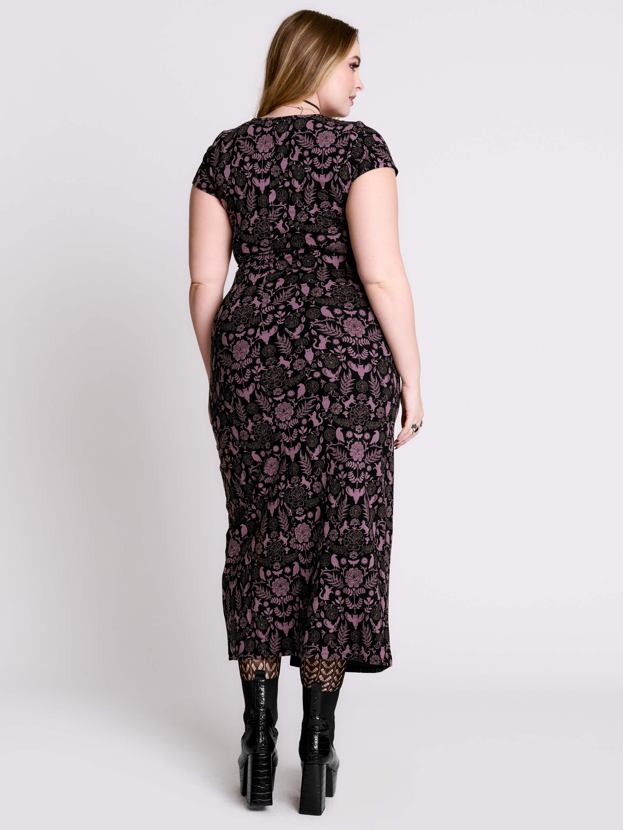 Folklore Maxi Dress – Goth V-Neck Maxi with Front Slit – Midnight Hour