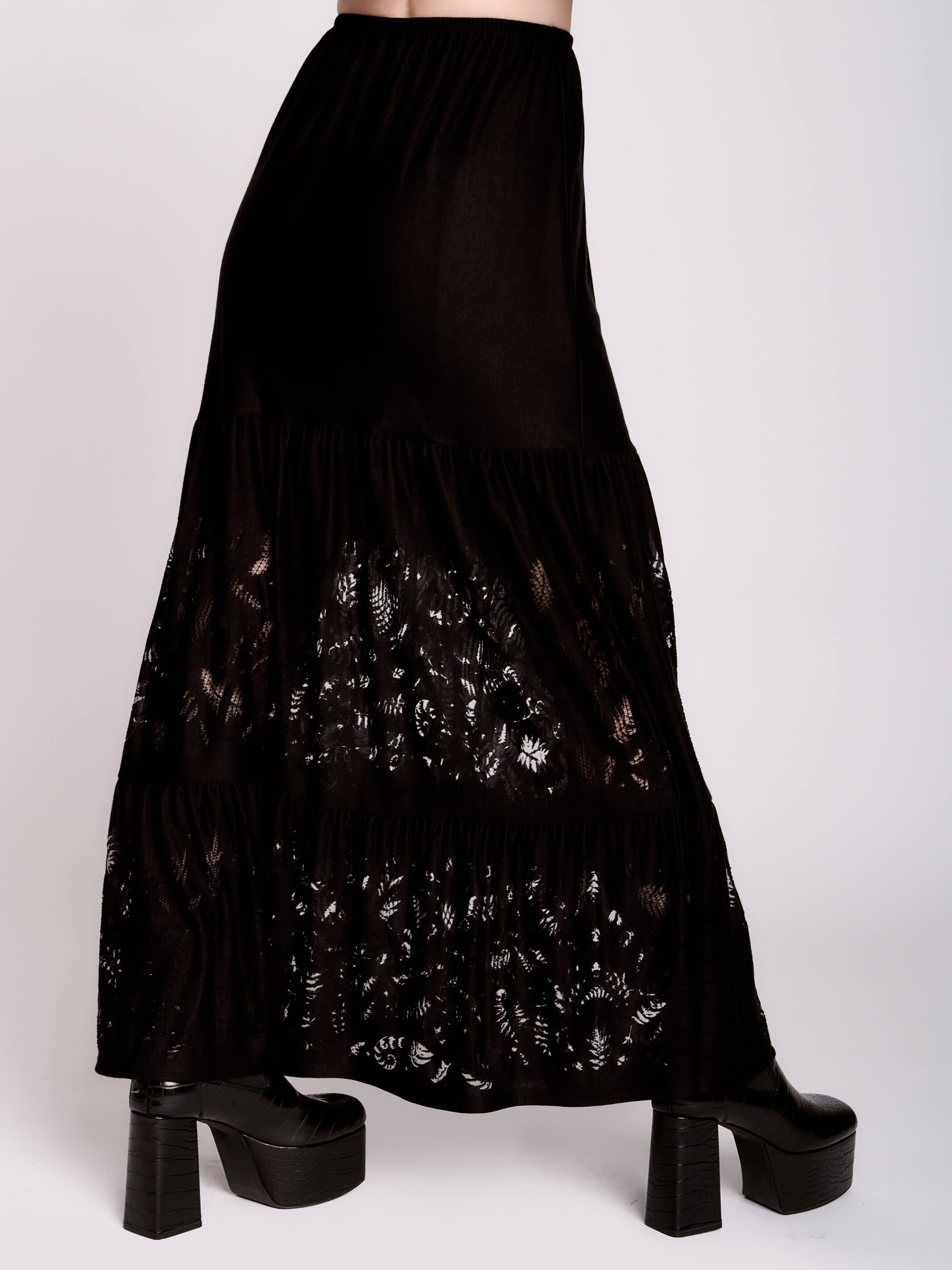 Fern Peasant Skirt | Gothic Tiered Maxi With Burnout Mesh