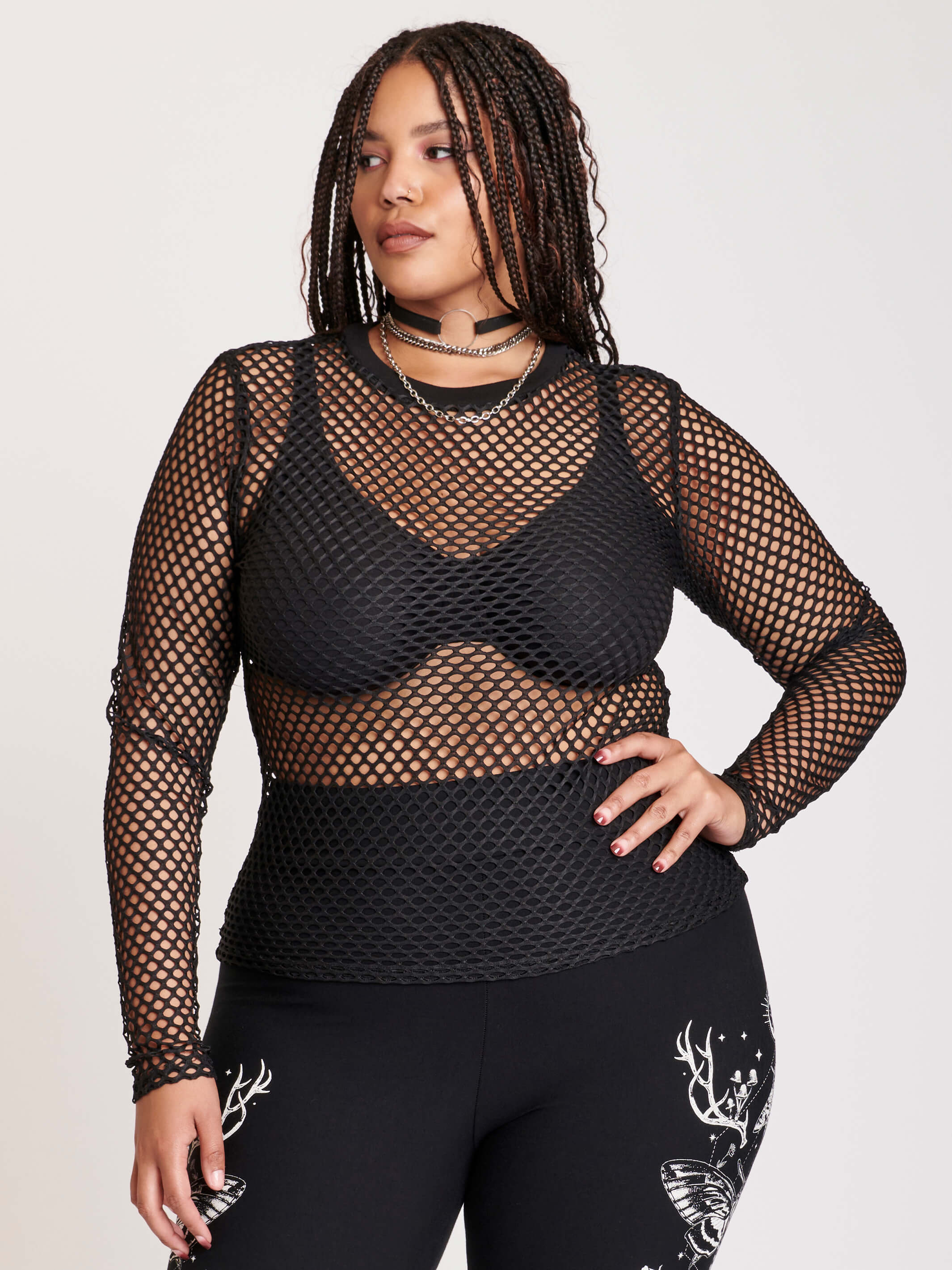 cute clothes for women fish nets Fishnet Long Sleeve Top