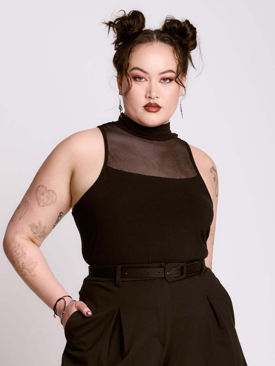 a woman in black dress