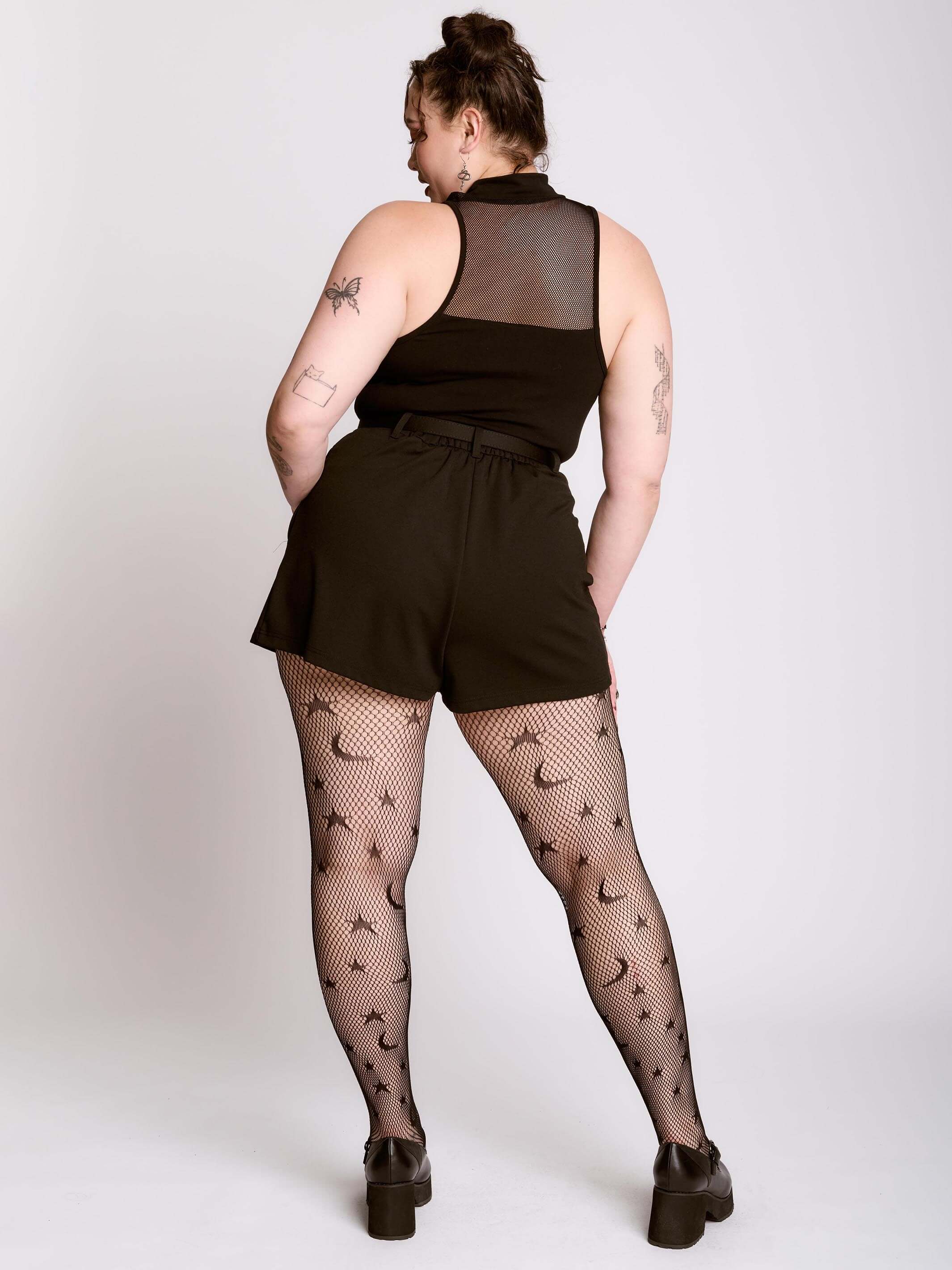 Black Fishnet Mock Neck Tank Top by Midnight Hour – Mesh Yoke, USA