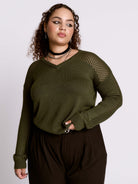 Army Green Fishnet Sweater