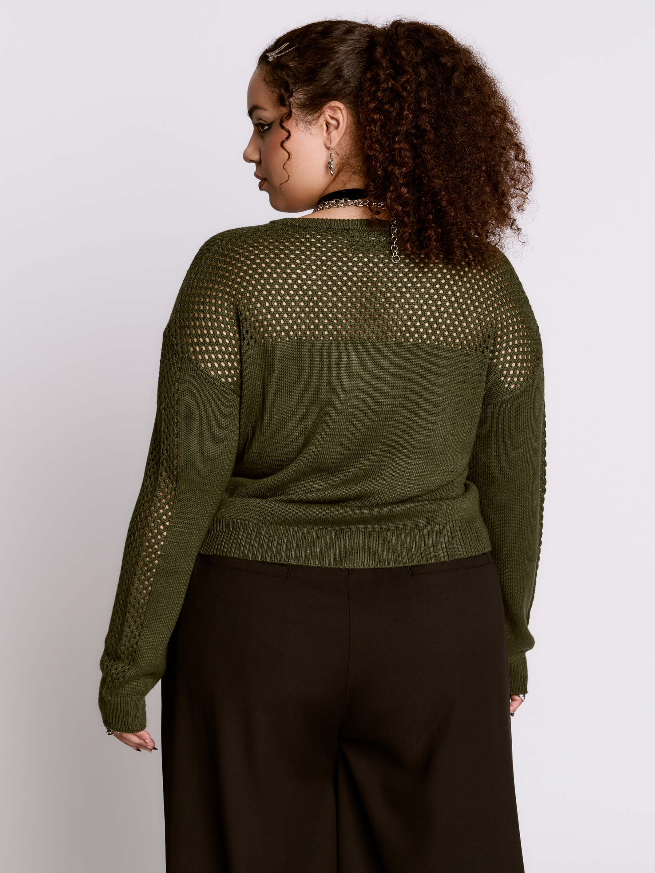 トップス LGB army knit Army Green Fishnet Sweater by Midnight Hour – V-Neck Open-Knit
