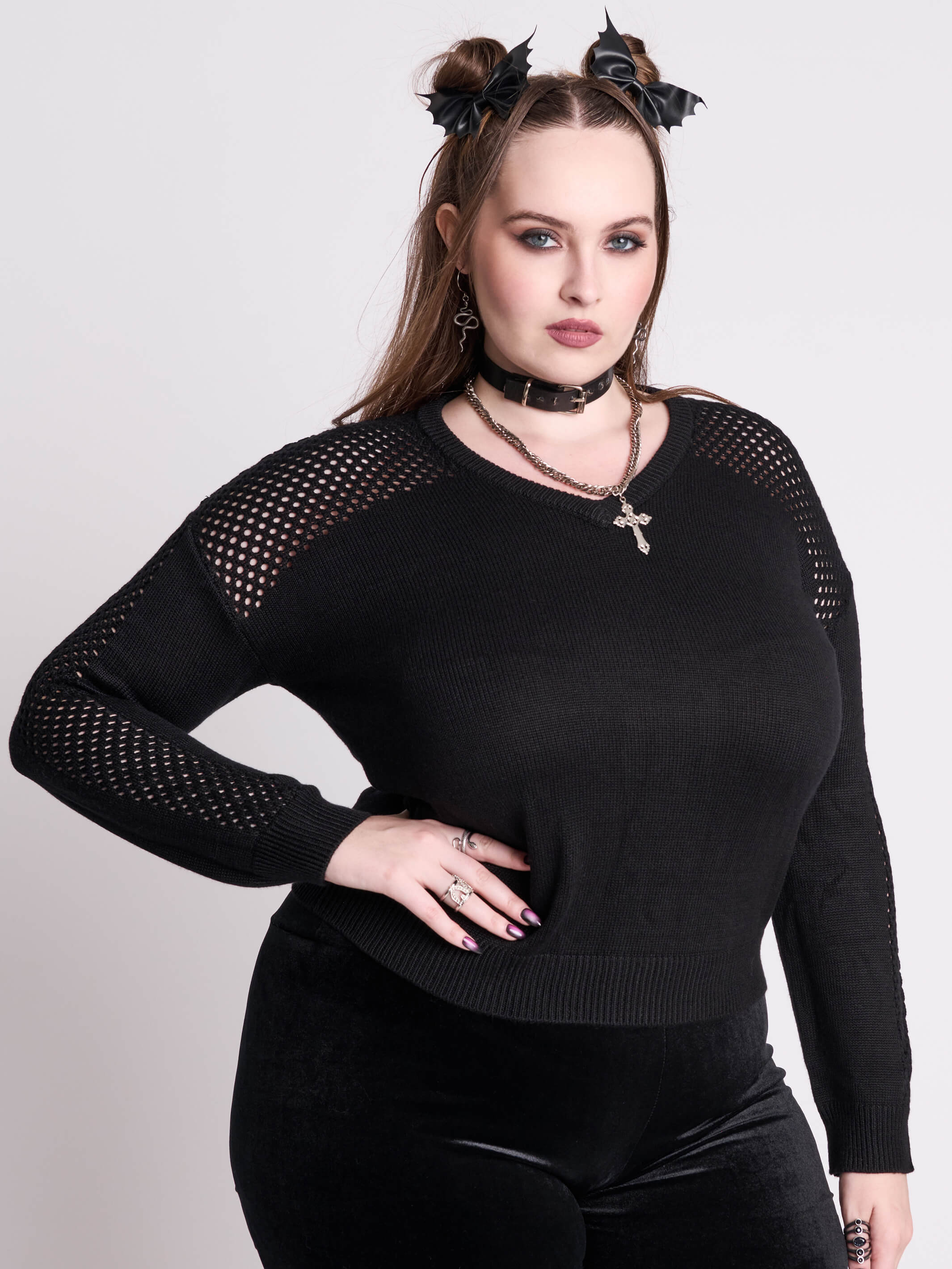 fall fashion fish net sweater Magenta Hoodie Pullover Extra large A lightweight long sleeve knit with bold honeycomb fishnet panels across the upper back Fishnet Sweater - 3XL /