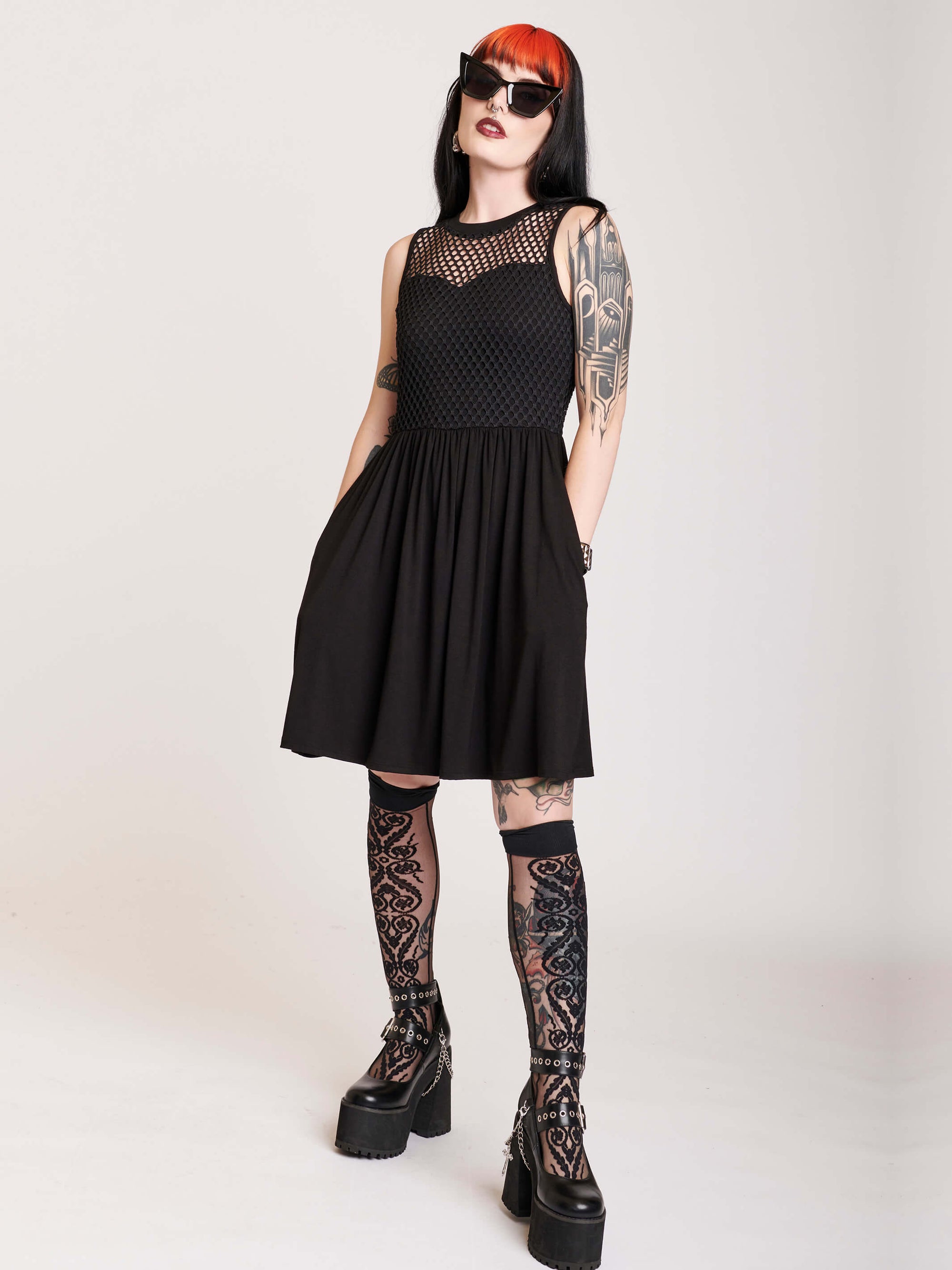 fishnet black dress