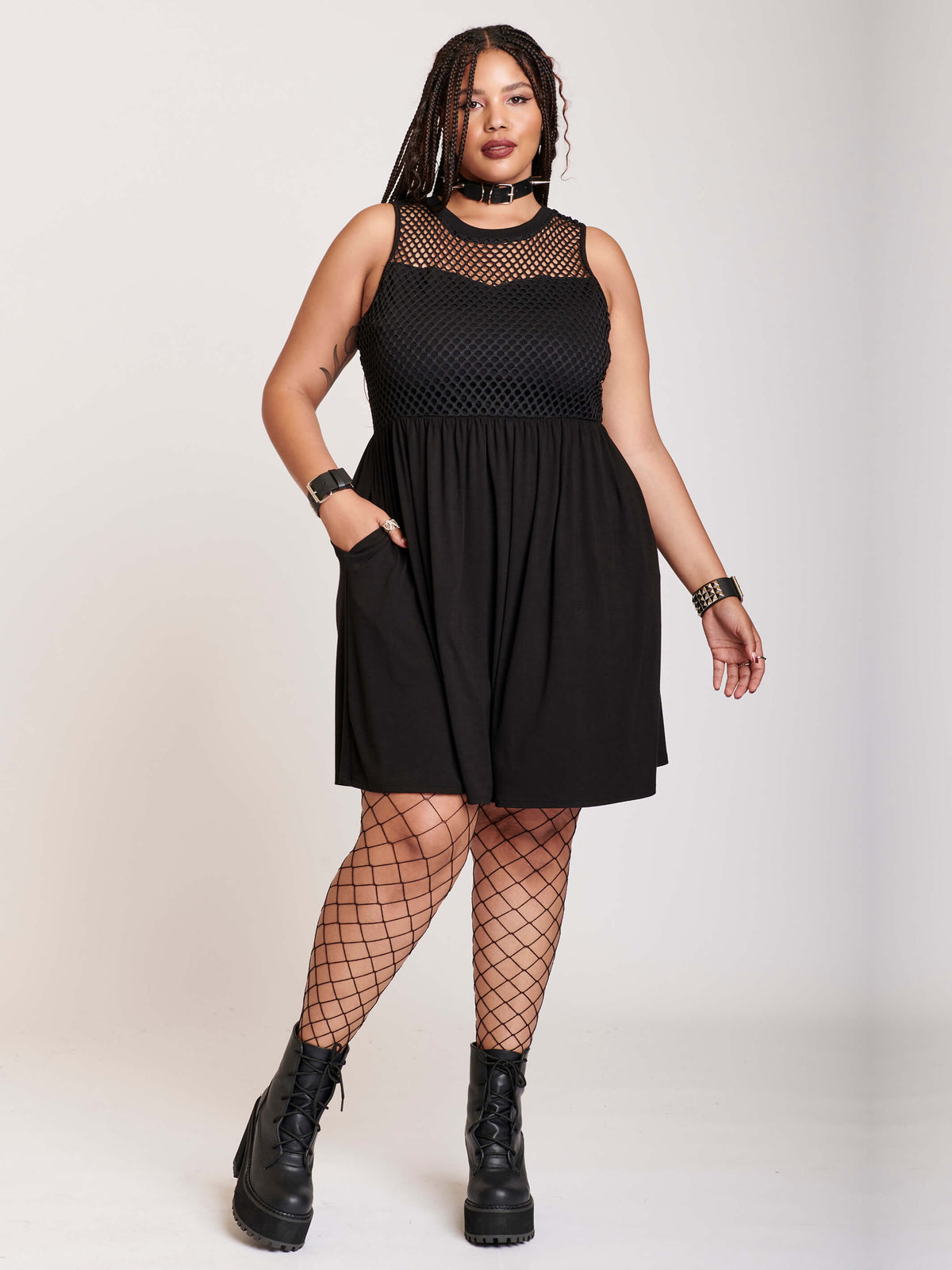 Black fishnet dress with pockets