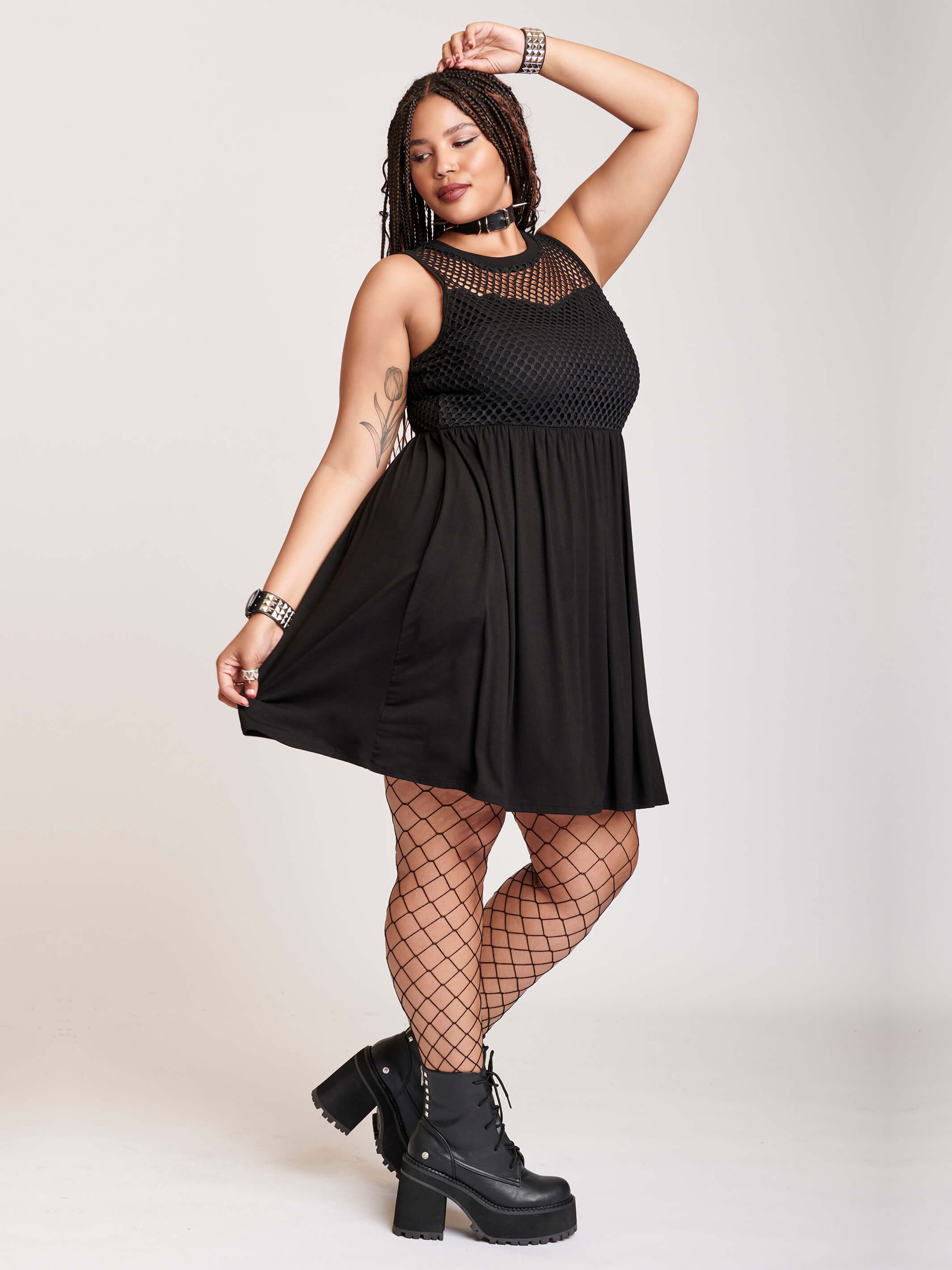 Plus Size Black Wet Look Fishnet Mini Dress main image 1