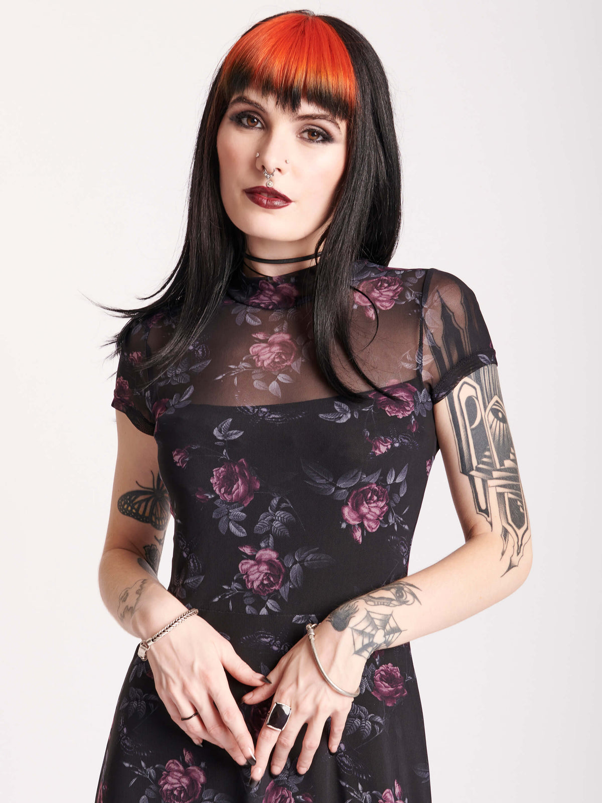 floral print on mesh dress with slip built in