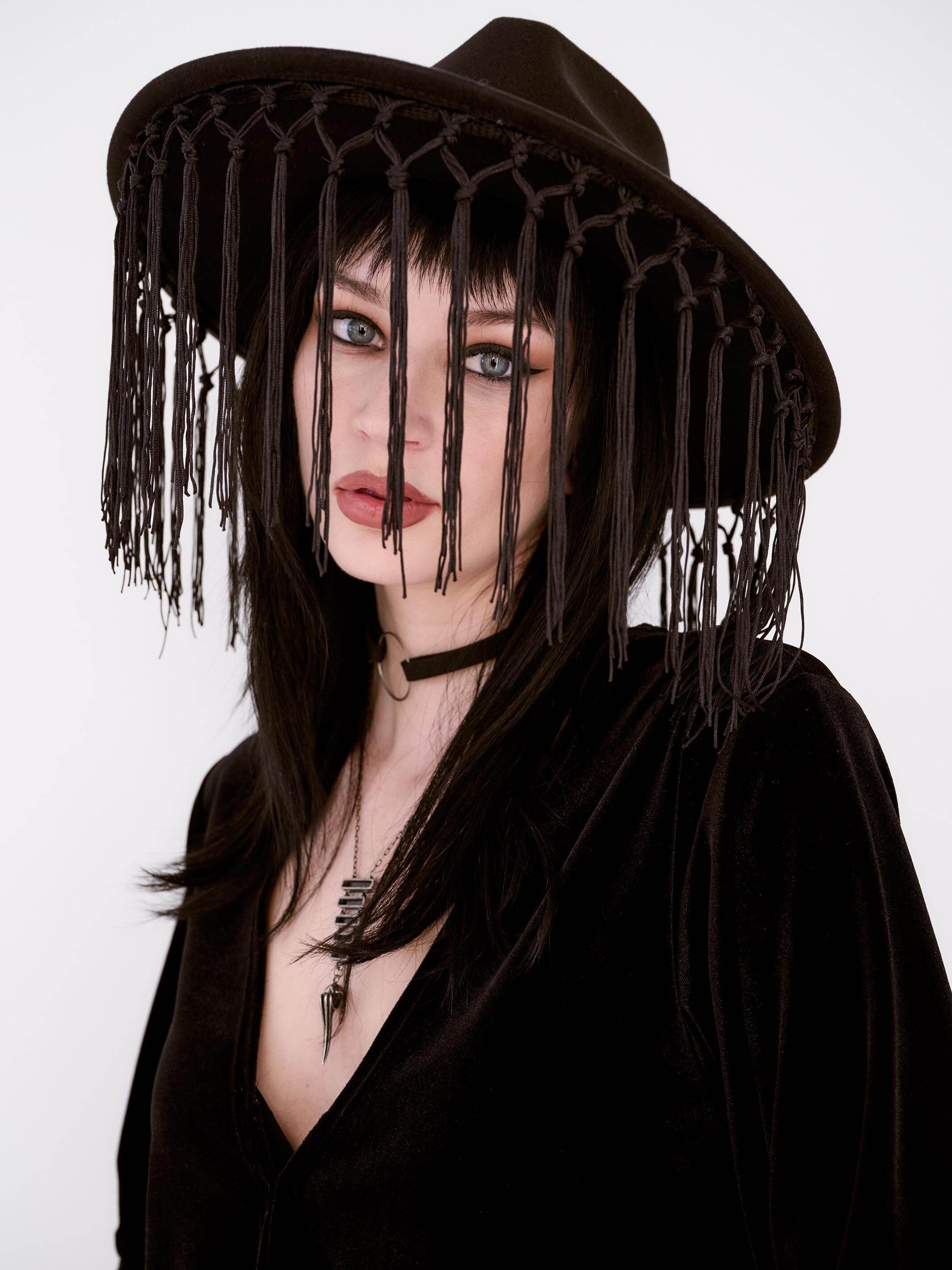 Veil Hat Goth Summer Hat Ladies Black Veil Hat Felt Vintage Gothic