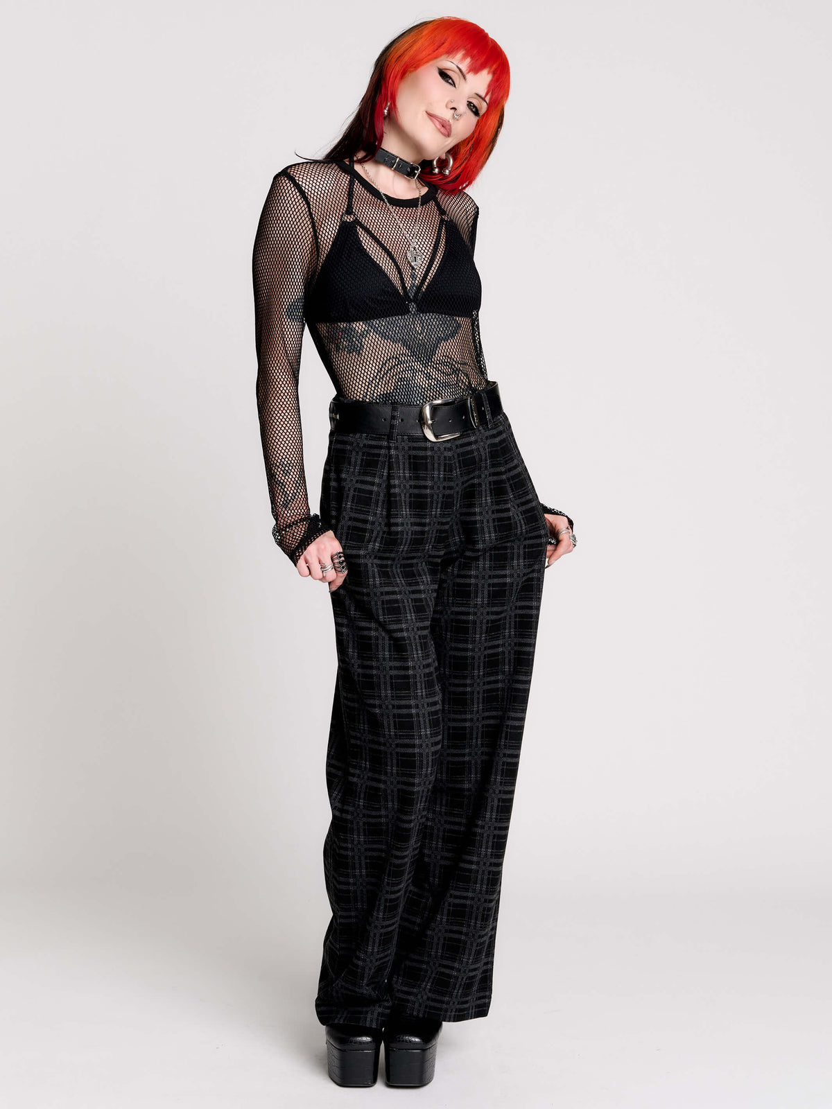 Grey Plaid Trouser