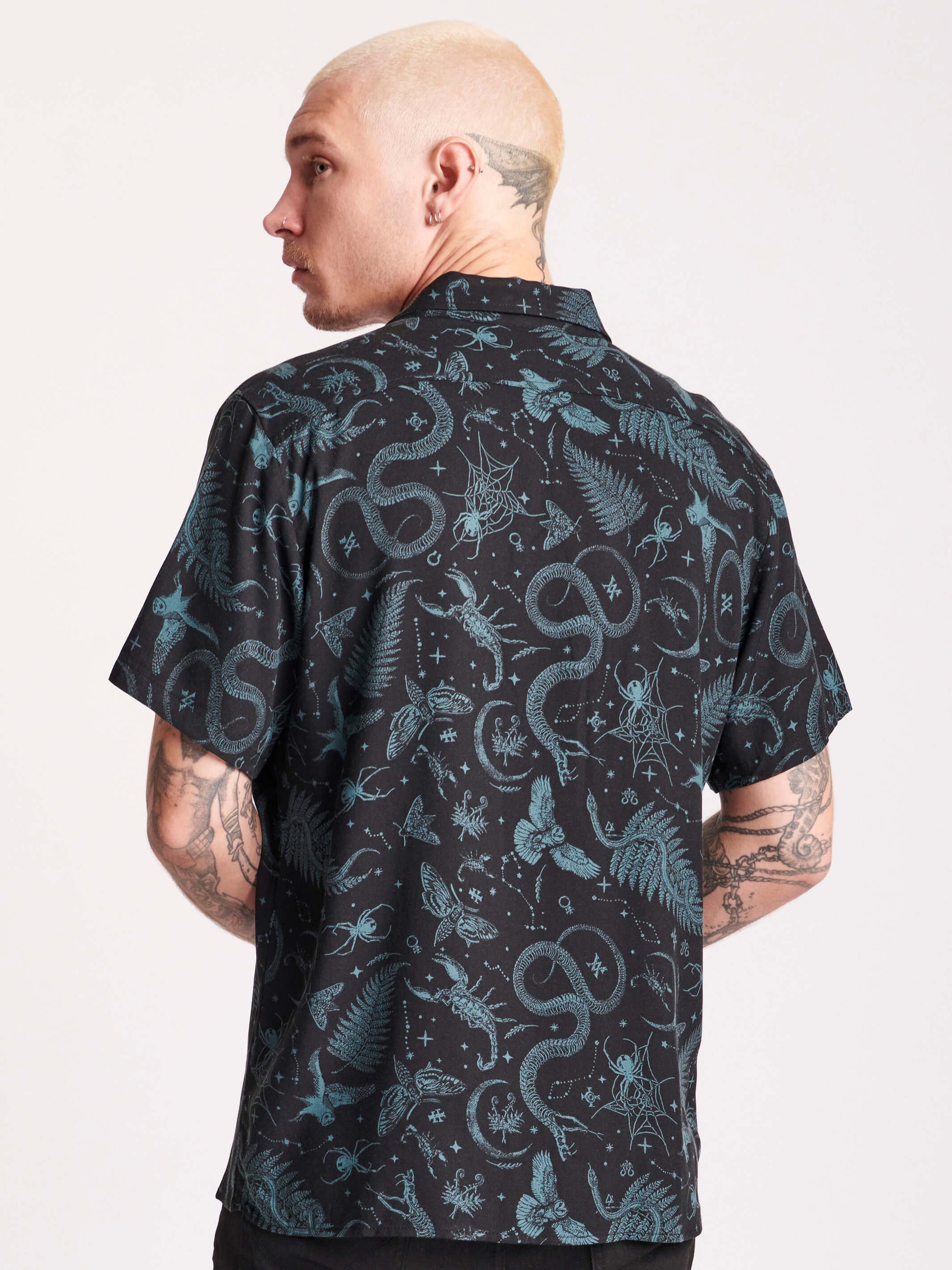 green witch nocturnal printed button up shirt