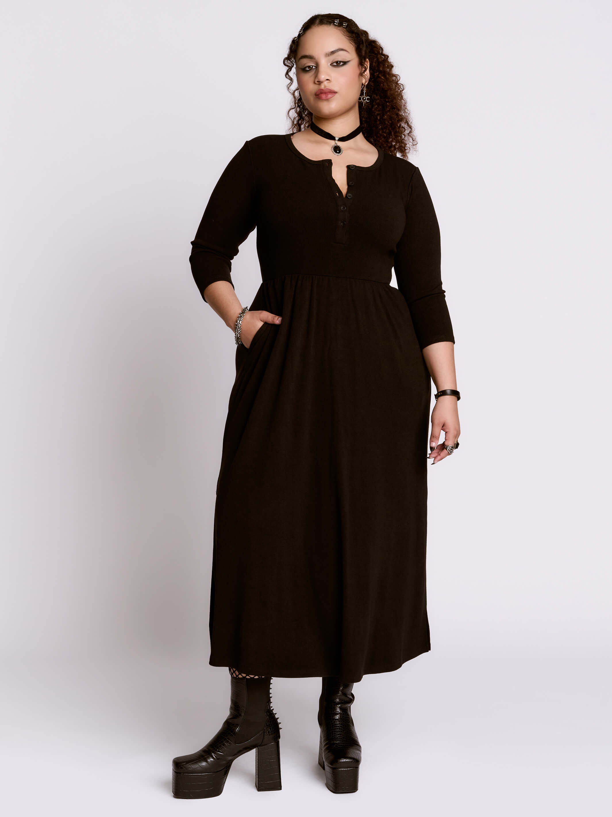 Black Henley sweater dress