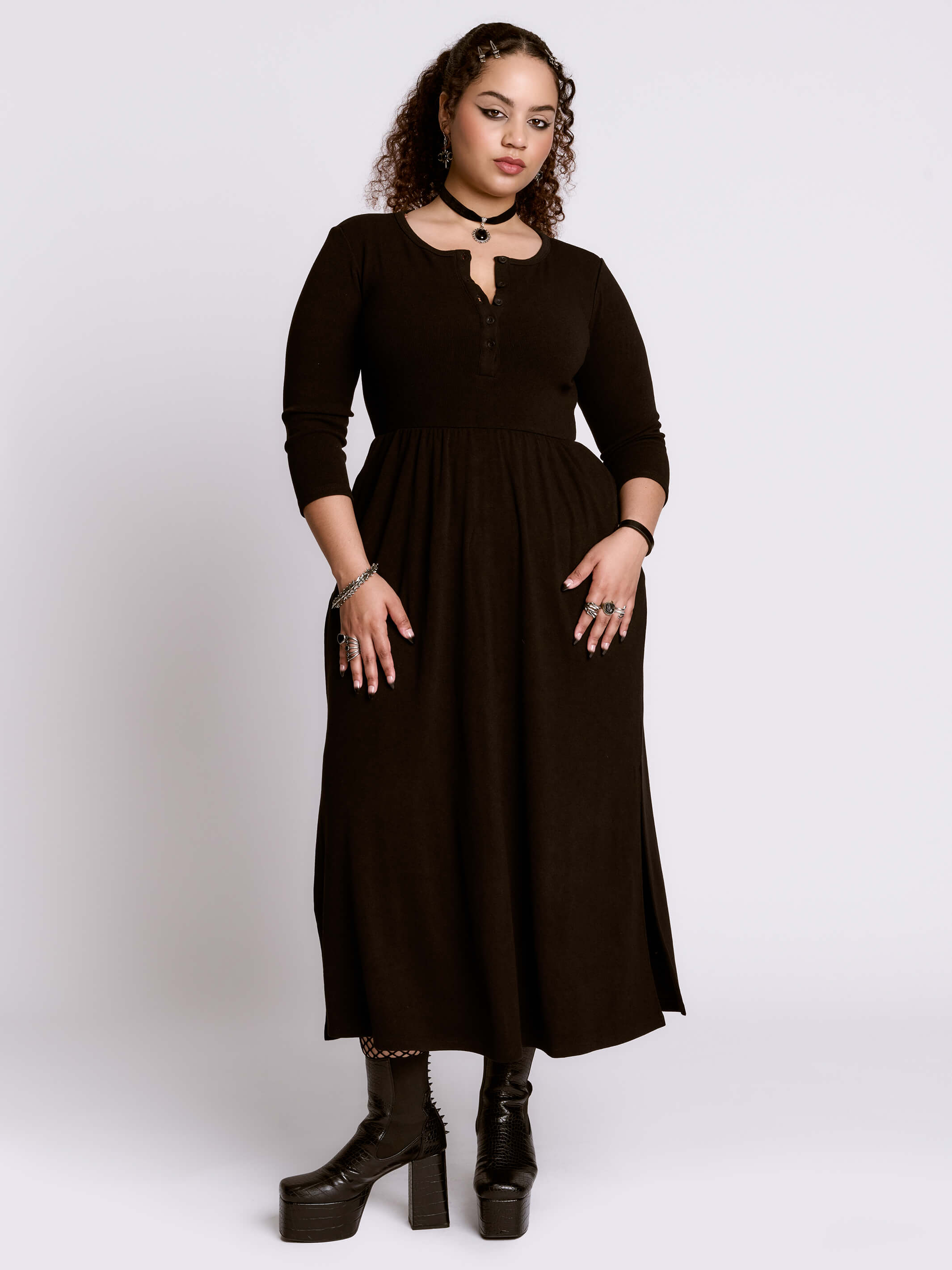 Black Henley Dress LG / Black Black Henley Dress LG / Black