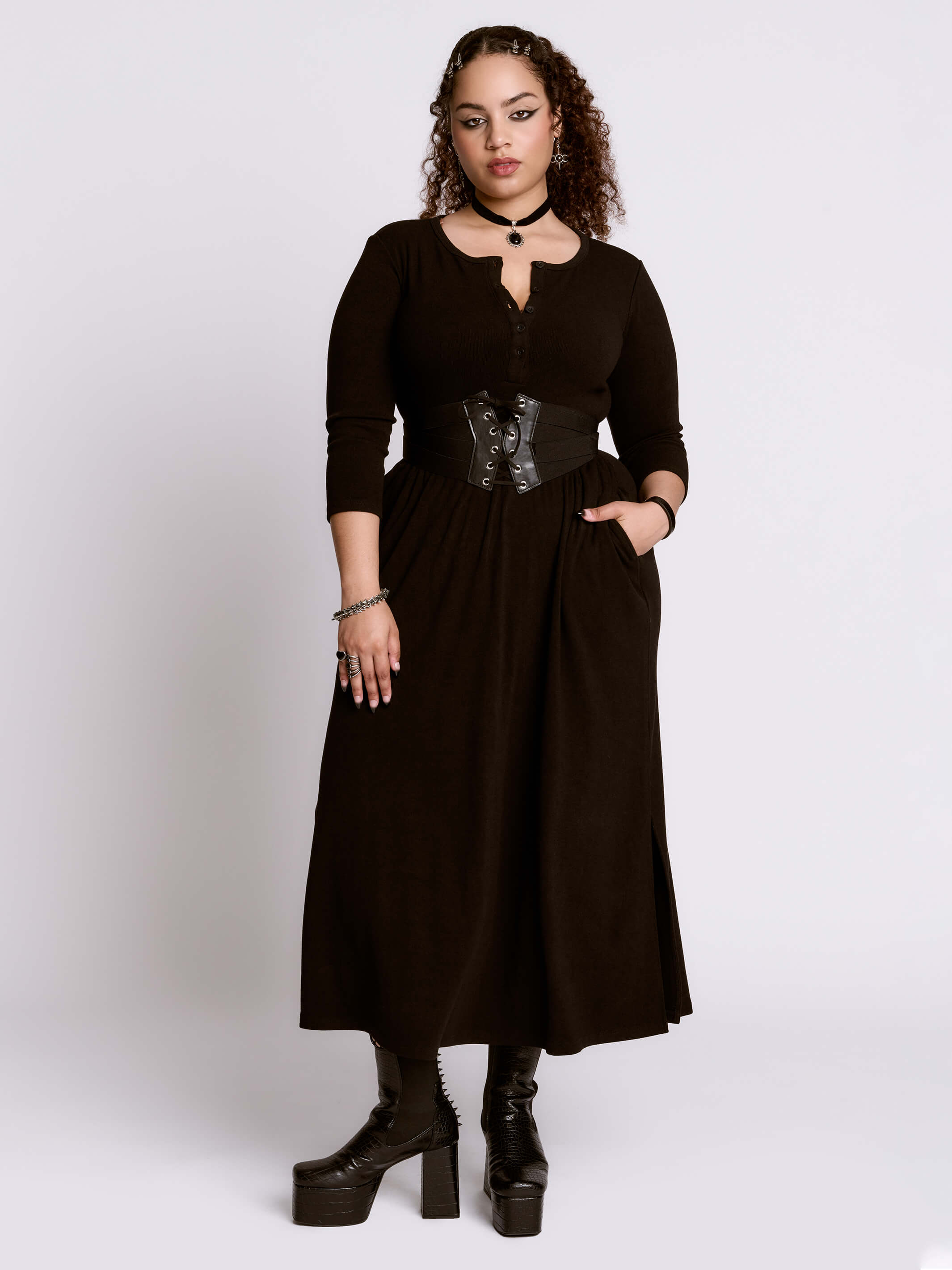 henley a line dress Ayolanni 3/4 Sleeve Summer Dresses for Women Solid Henley Lightweight Maxi A-Line Dress Casual Vacation Daily Wear Button Cotton Sundress Black S,