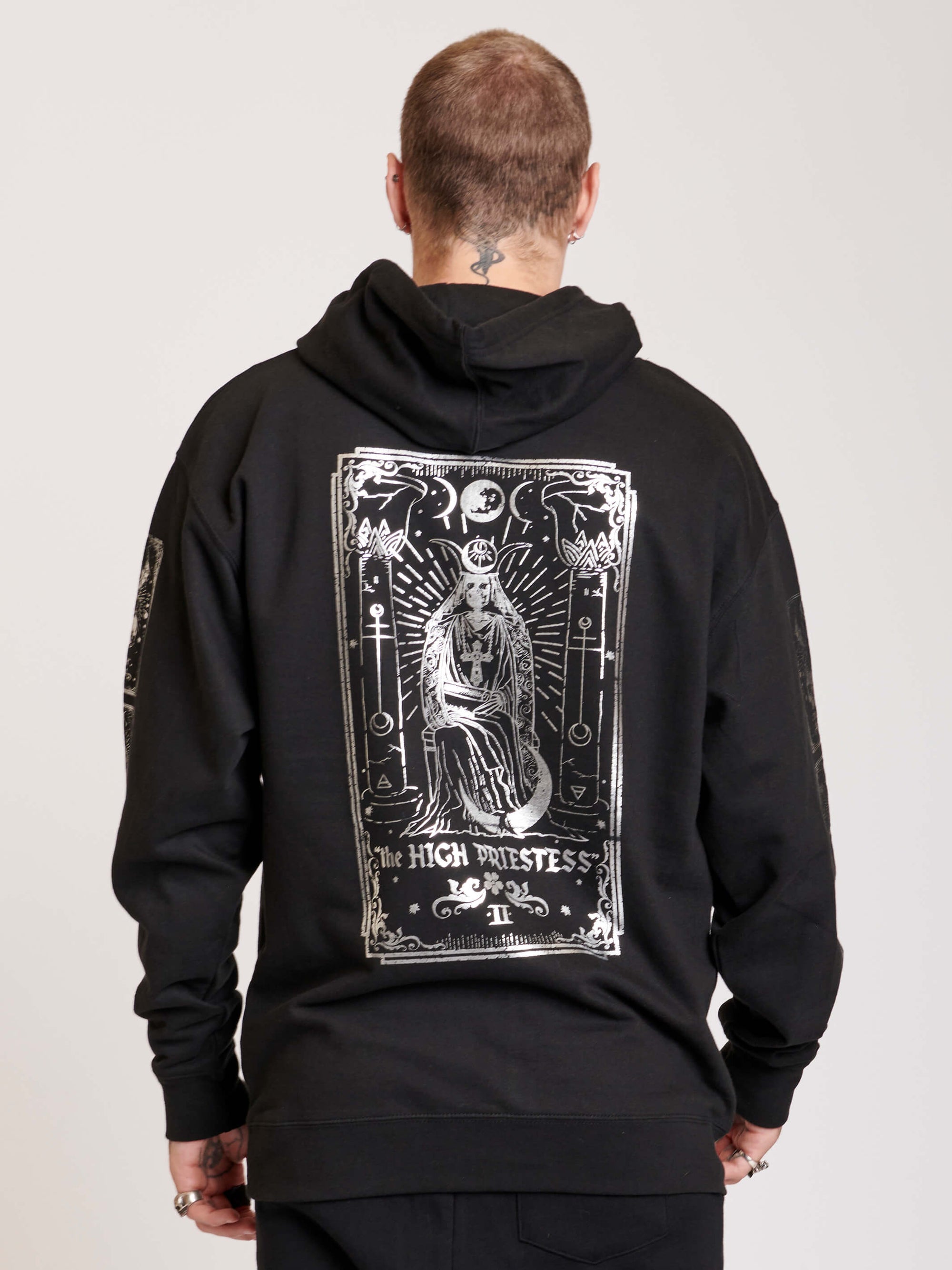 High Priestess silver foil hoodie