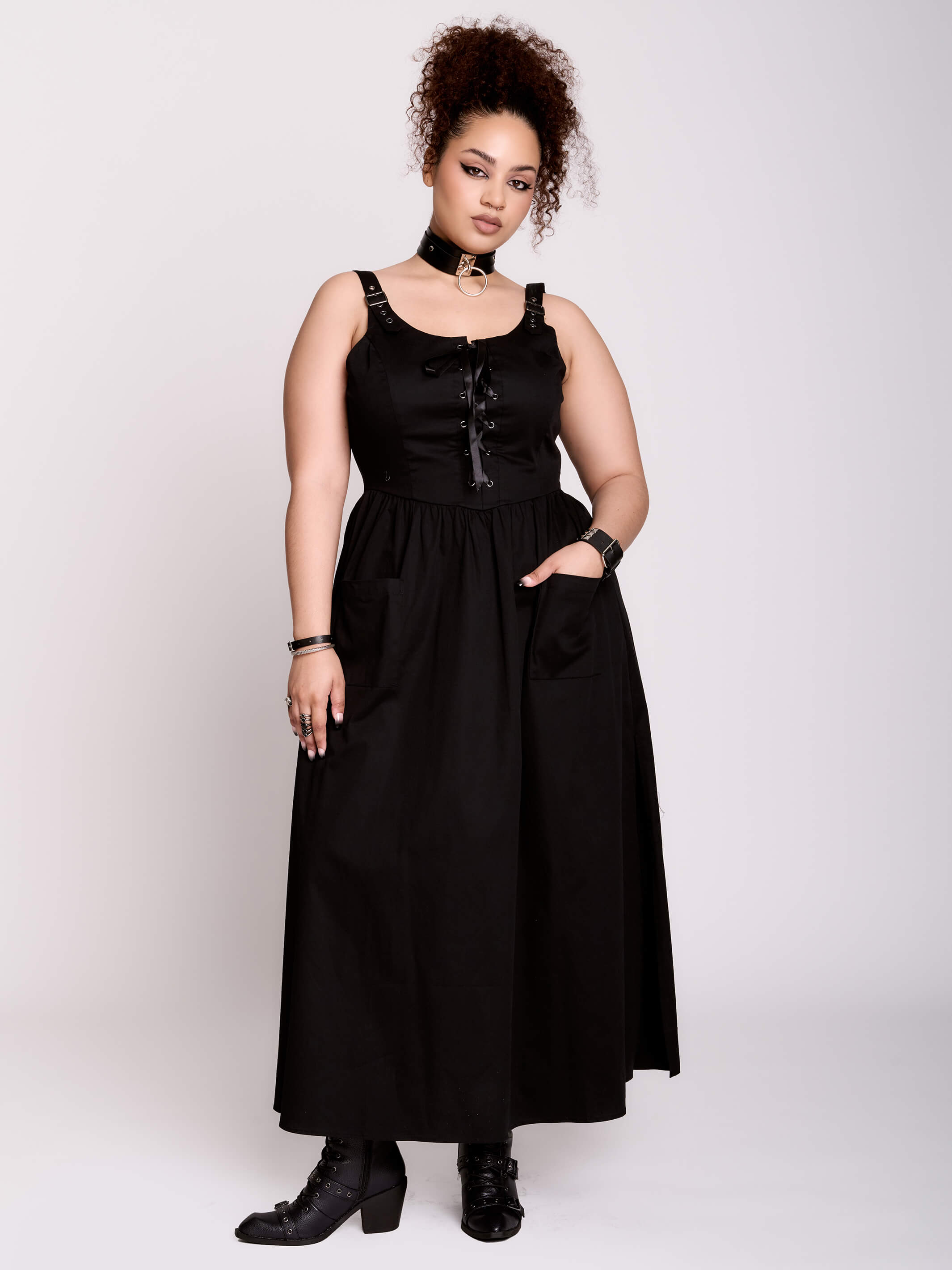 Black Lace-Up Maxi Sundress w/ Pockets & Slits by Midnight Hour| Shop Now SM / Black Black Lace-Up Maxi Sundress w/ Pockets & Slits by Midnight Hour| Shop Now SM / Black