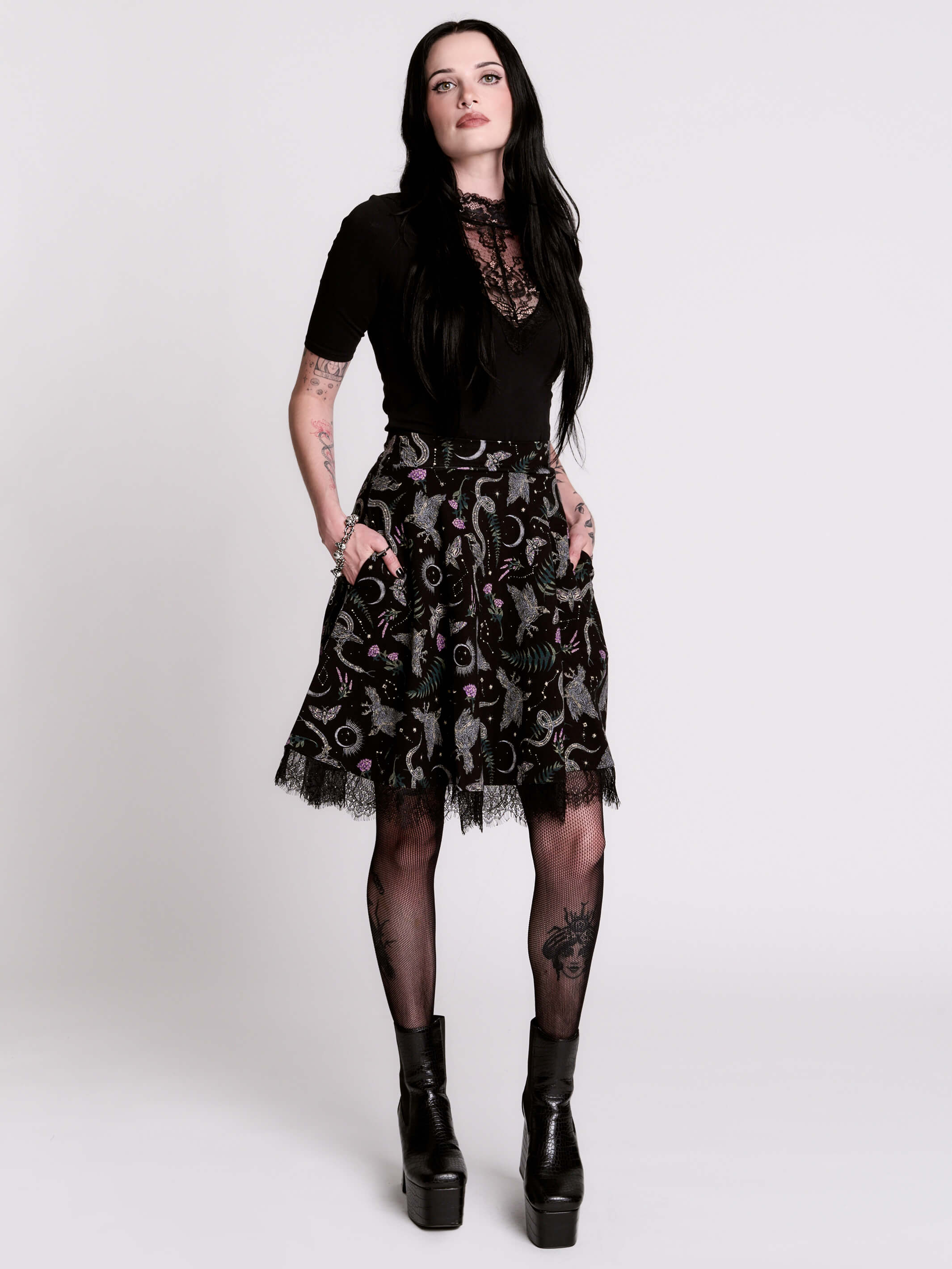 Victorian Lace Yoke Top | Black Mock Neck Gothic Top – Midnight Hour