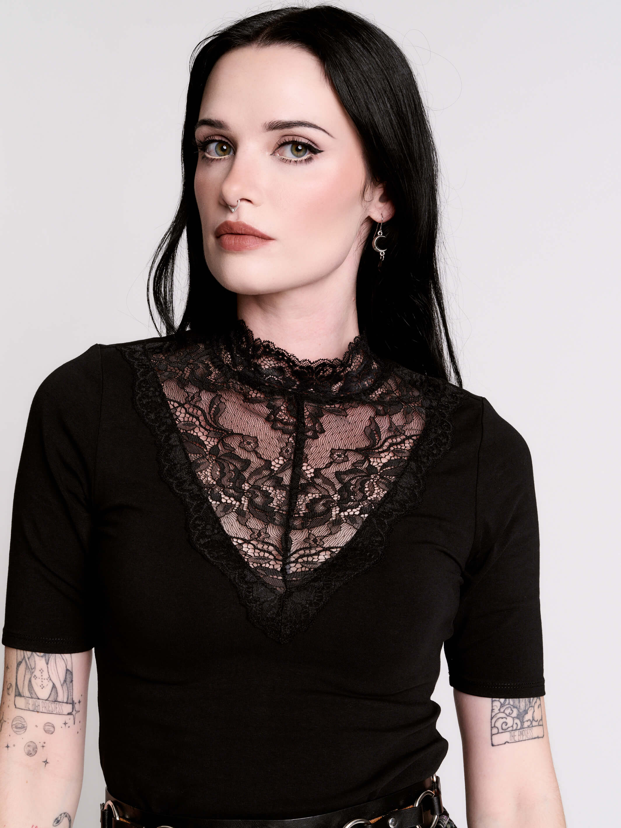 Victorian Lace Yoke Top | Black Mock Neck Gothic Top – Midnight Hour