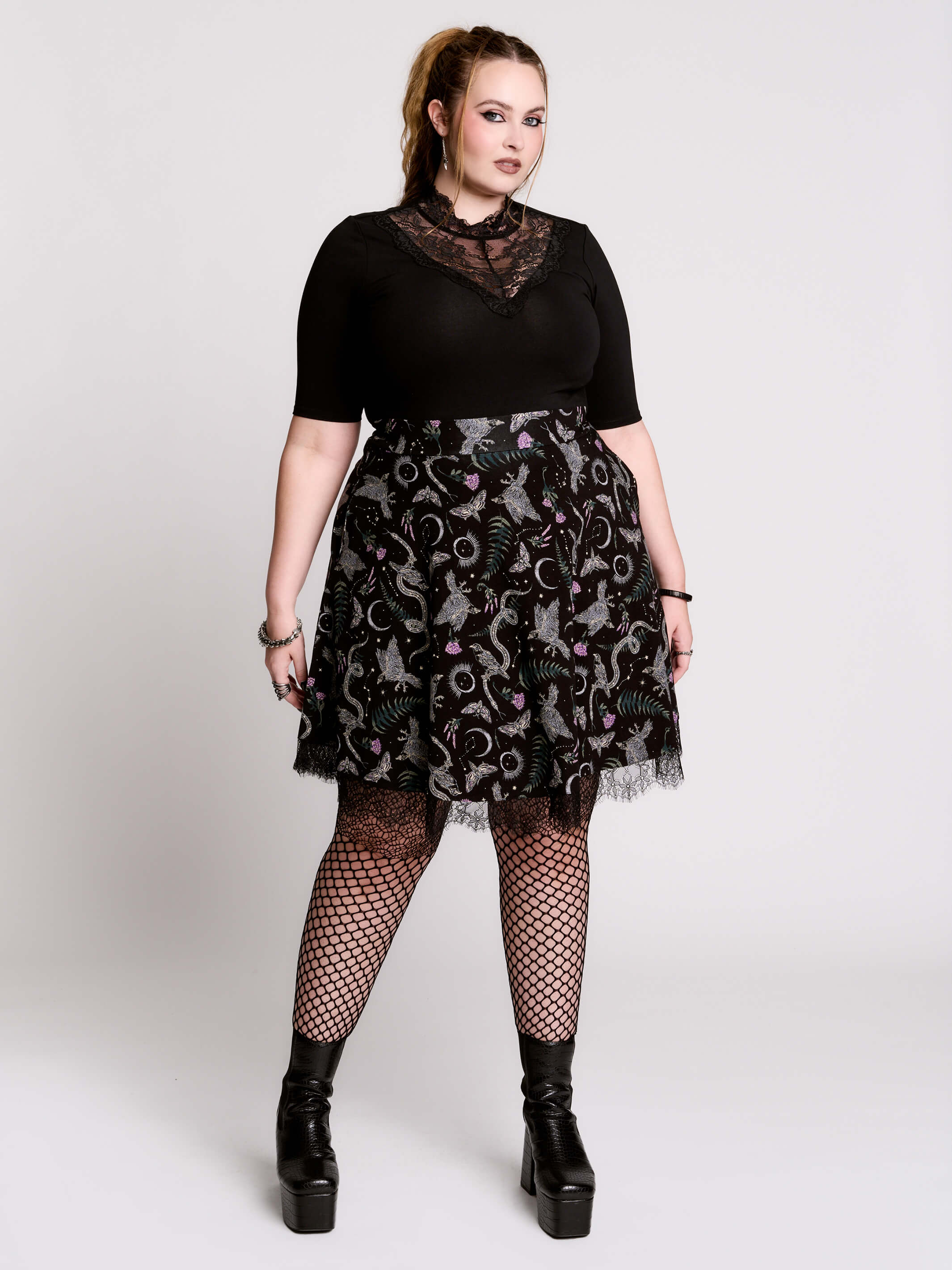 Victorian Lace Yoke Top by Midnight Hour – Black Mock Neck Gothic