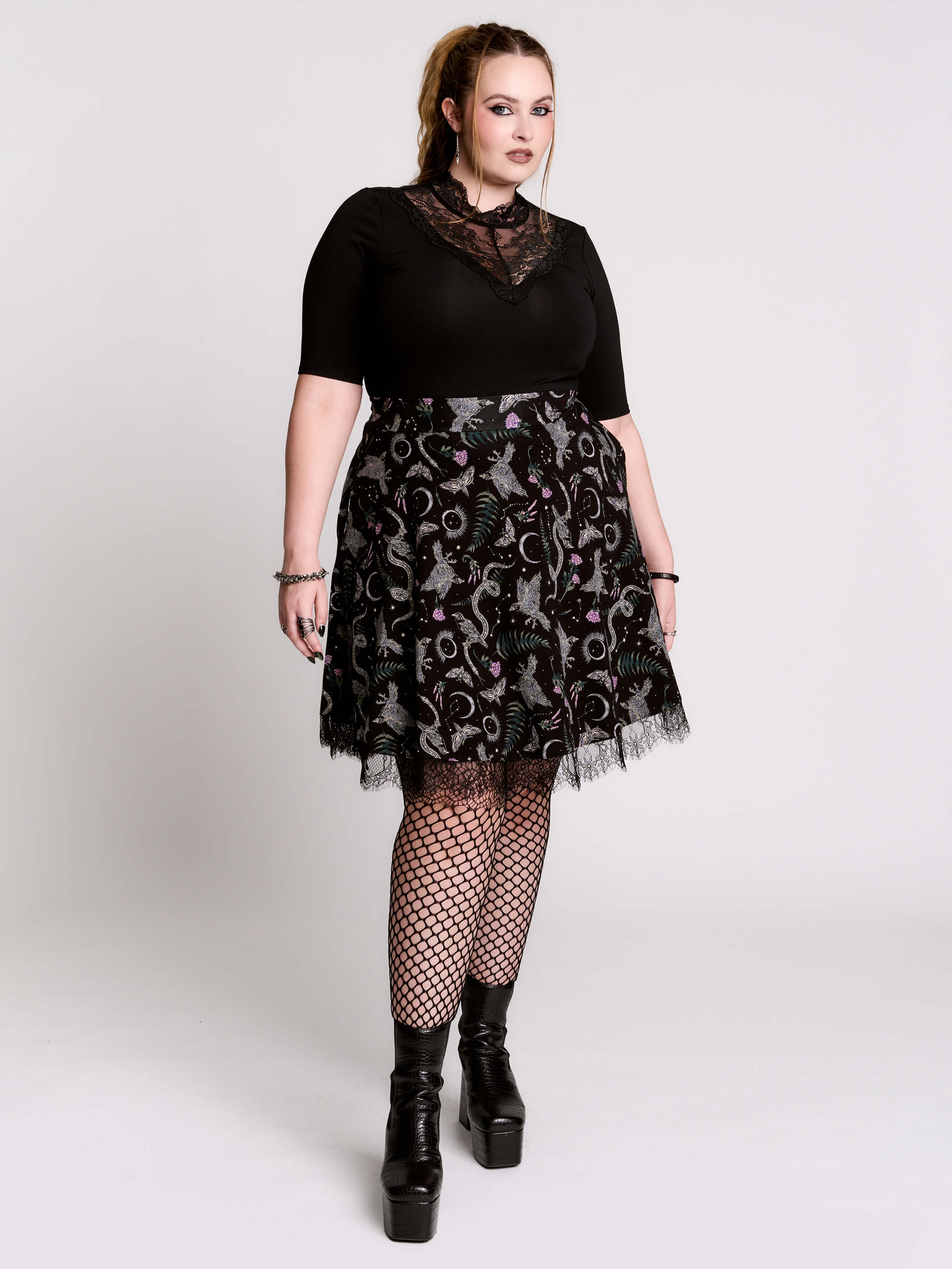 Victorian Lace Yoke Top by Midnight Hour – Black Mock Neck Gothic