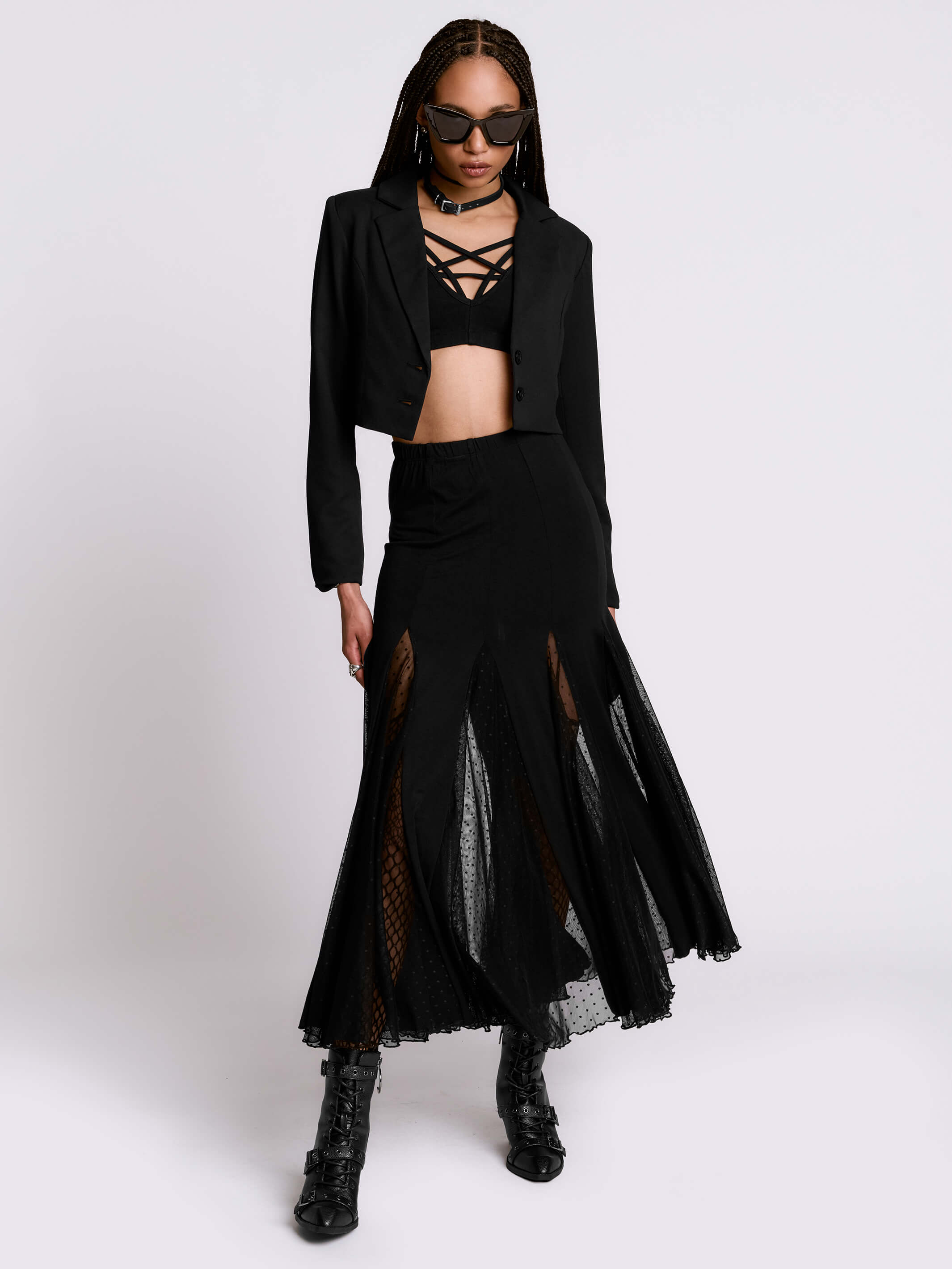 FLARE UP トップス 黒 Lace Up Crop Blazer | Gothic Cropped Jacket with Corset Back