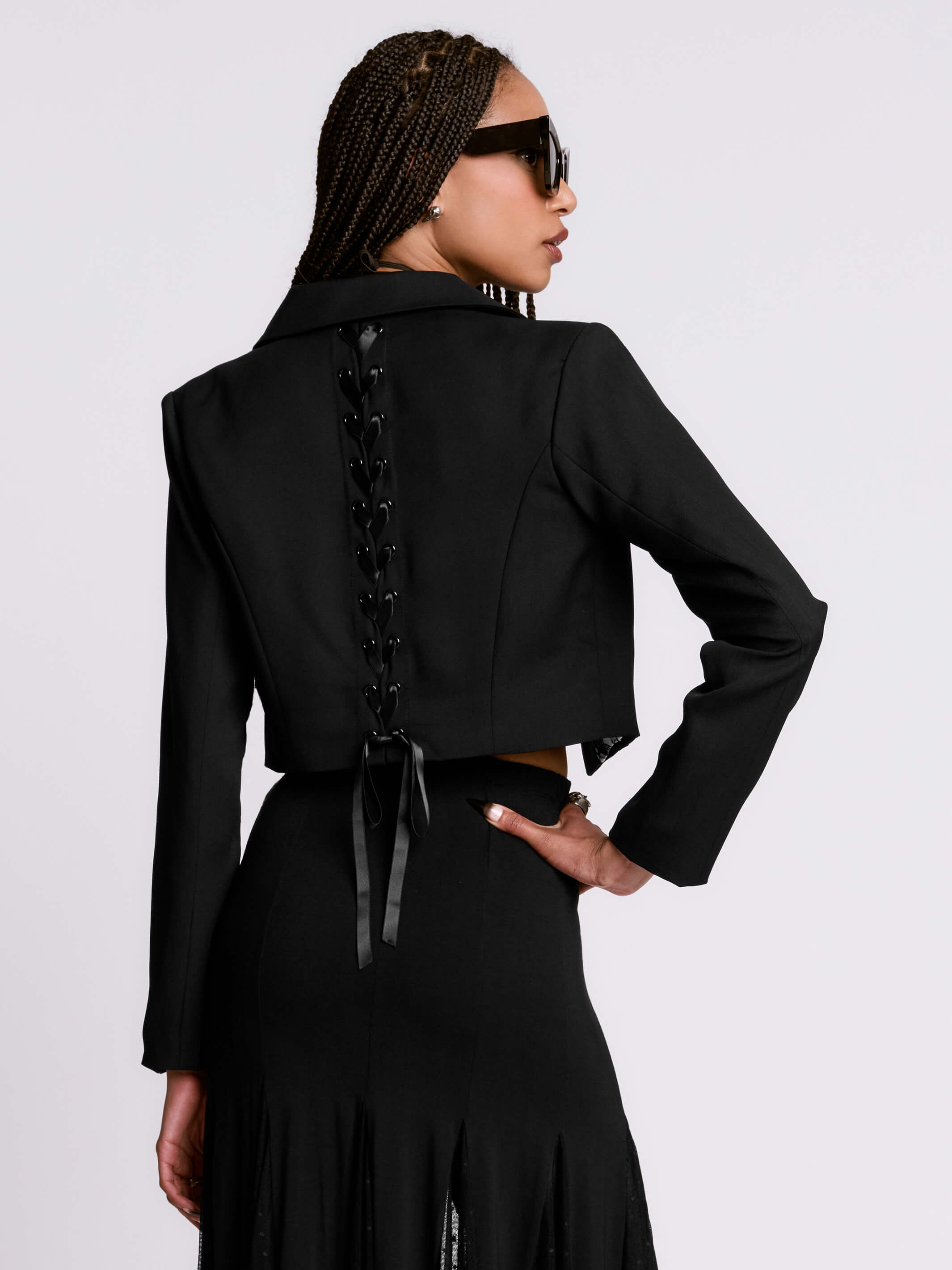 Lace Up Crop Blazer – Midnight Hour