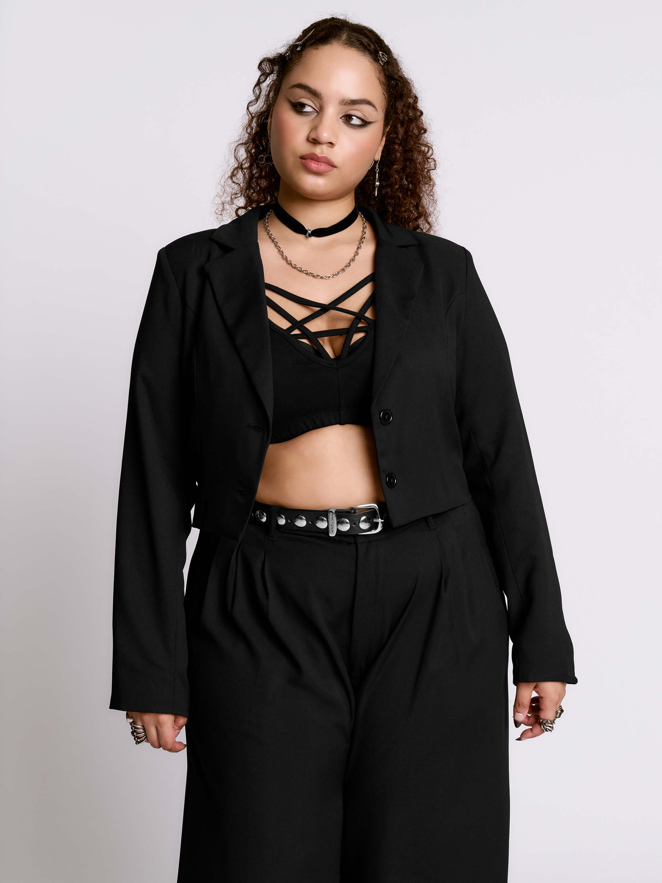 Lace Up Crop Blazer – Midnight Hour Lace Up Crop Blazer – Midnight Hour